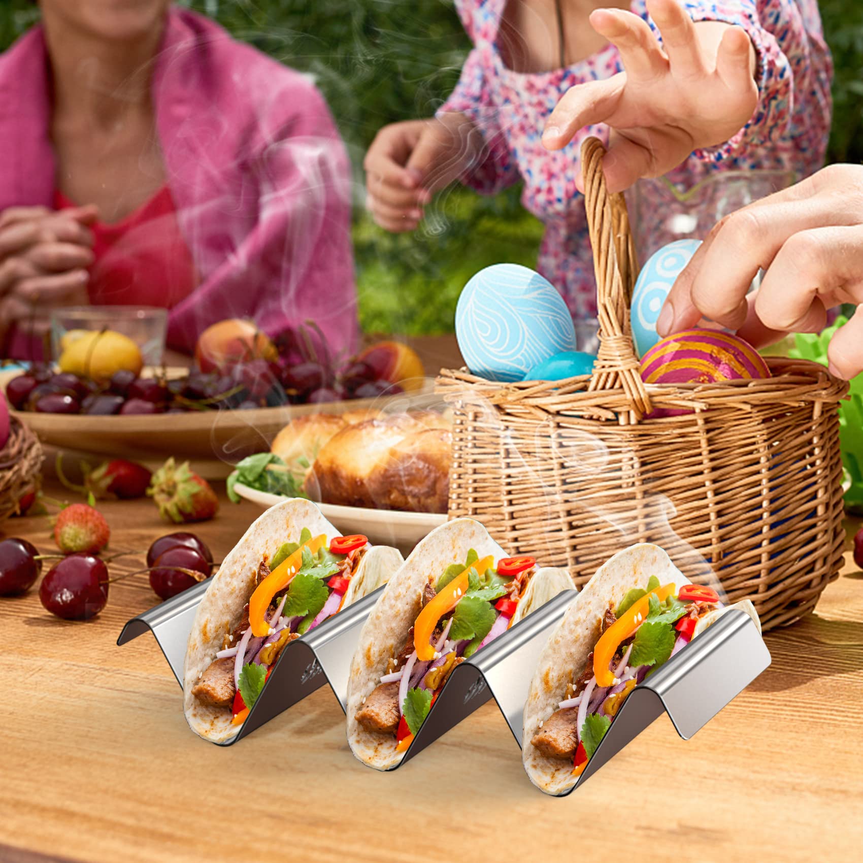 onlyfire Set di Porta Tacos da 4 Pezzi, Supporto per Taco con Maniglie in Acciai Inox per Ristorante e Casa