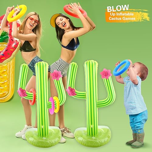 Miniatura 5 de 4 Set Inflatable Cactus Ring Toss Games Includes 4 Pcs 25 Inch Large Inflatable Cactus with 16 Pcs 20 Pcs Blow Up Ring Toss for Summer Pool Water