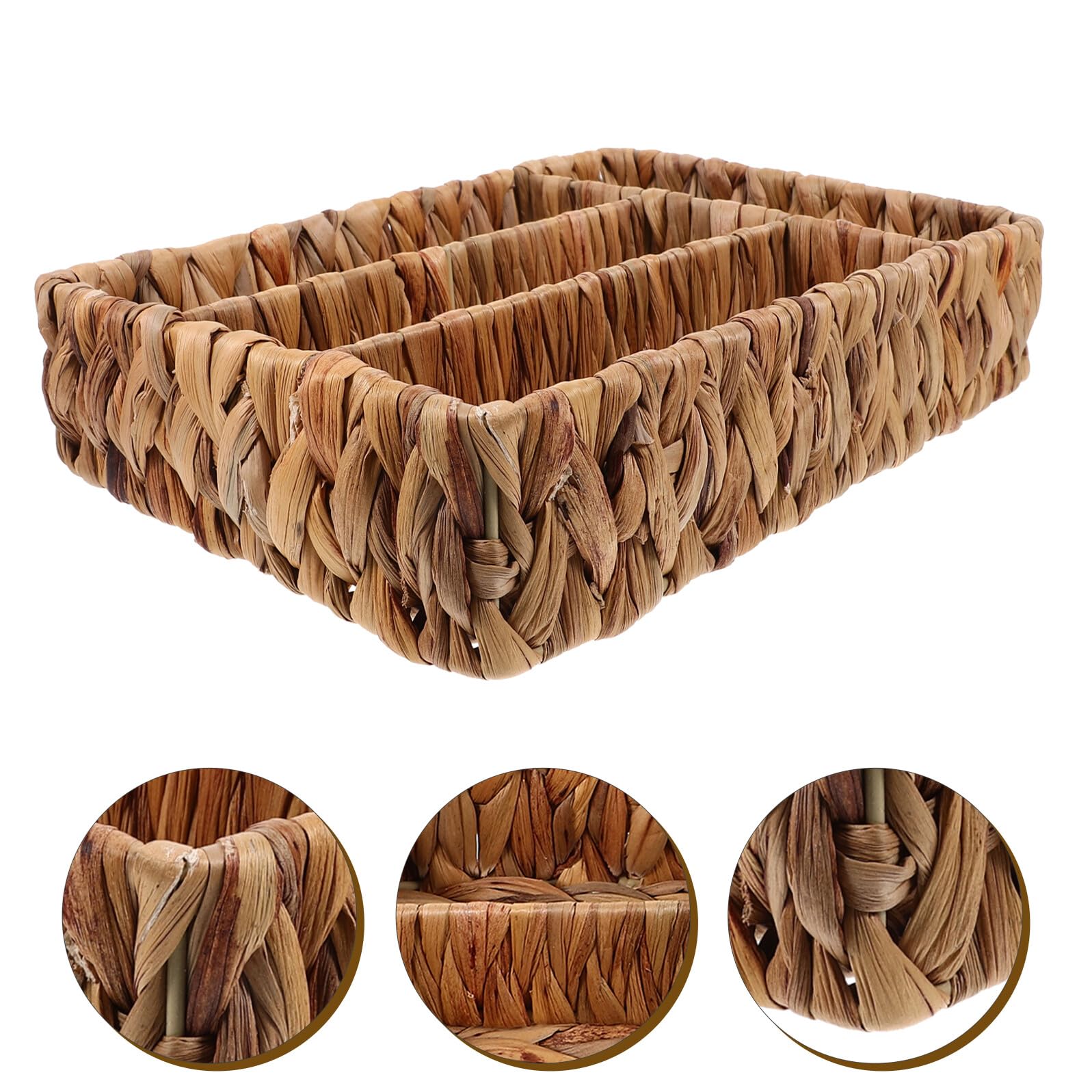 SHINEOFI Organisateur de Tiroir Cuisine en Hyacinthe Tressée et Fer, Panier de Rangement Multifonction Pratique, Facile à Nettoyer pour Ustensiles et Couverts
