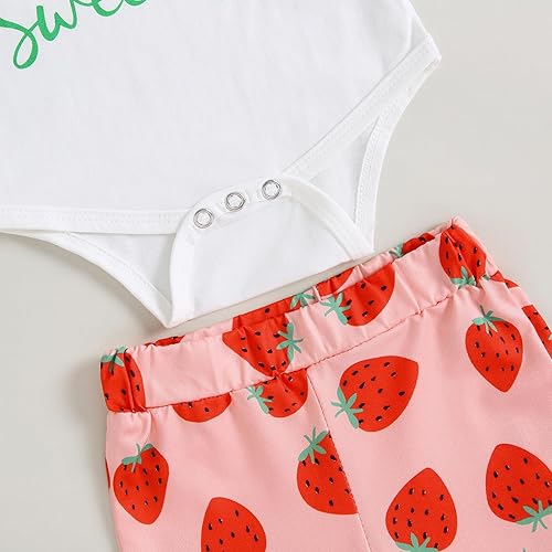 Miniatura 6 de Ropa de verano para bebé recién nacida, manga de mosca, con letras de fresa, mameluco con parte inferior acampanada, pantalones con diadema, traje