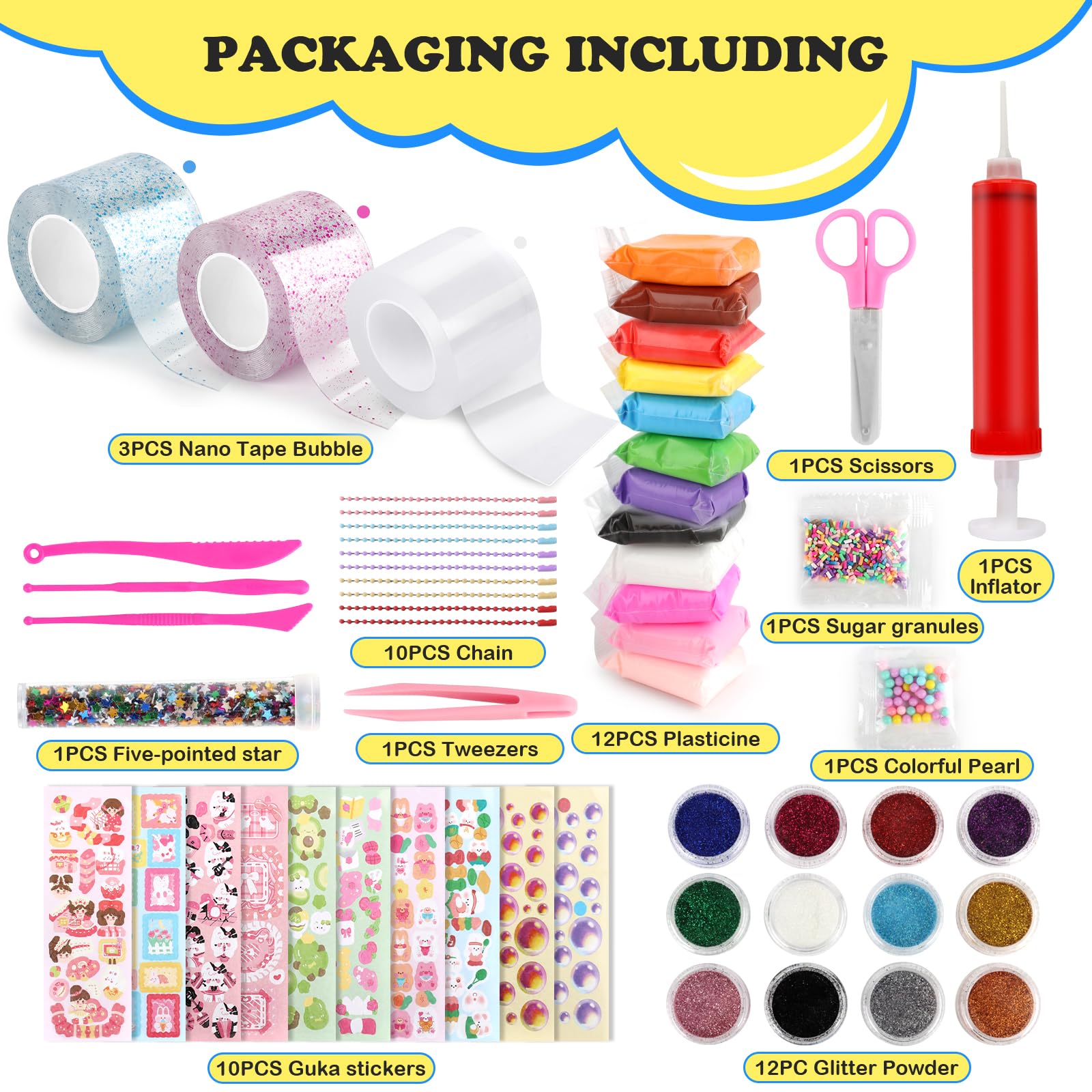 MXTIMWAN Nano Tape Bubbles Set, 55 Stück Doppelseitiges Klebeband Set für Blow Bubbles, DIY Bubble Tape Nano Klebeband mit 3 Rollen Nanoband Doppelseitig für Kinder Jungen Mädchen