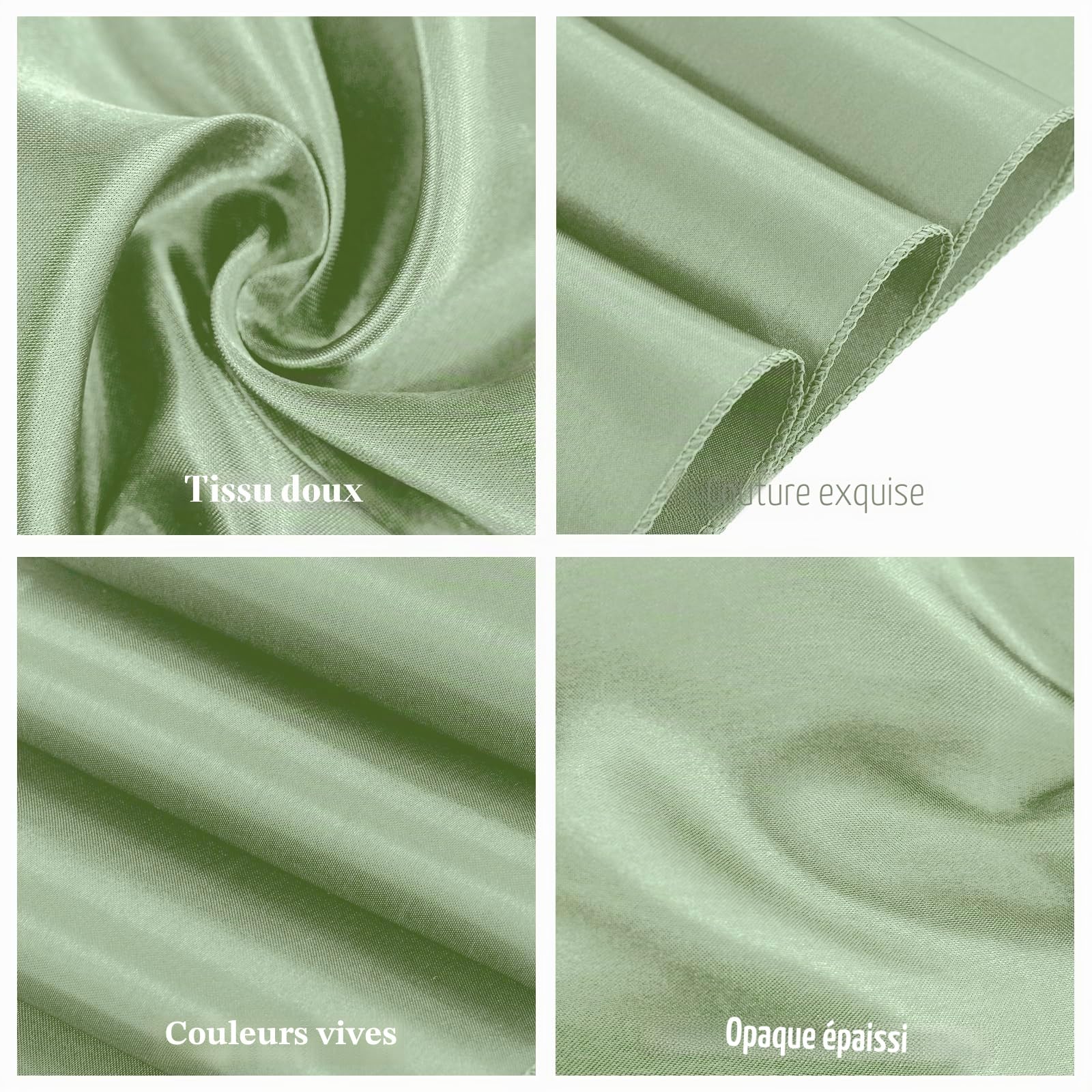 Lot de 60 écharpes de Chaise en Satin Vert Sauge - Décoration pour Mariage, réception, fête, hôtel, Maison, Cuisine - Vert Sauge