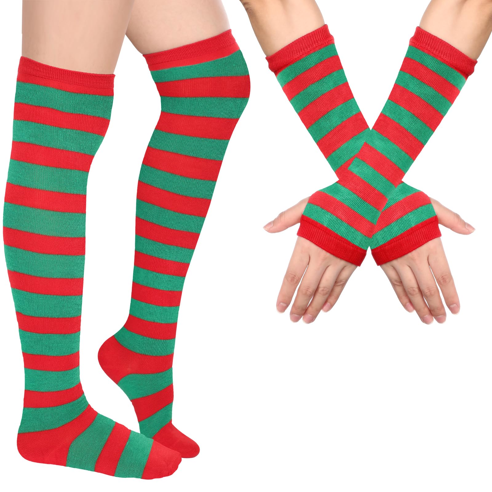 Geyoga Striped Arm Leg Warmers Set Fingerless Gloves