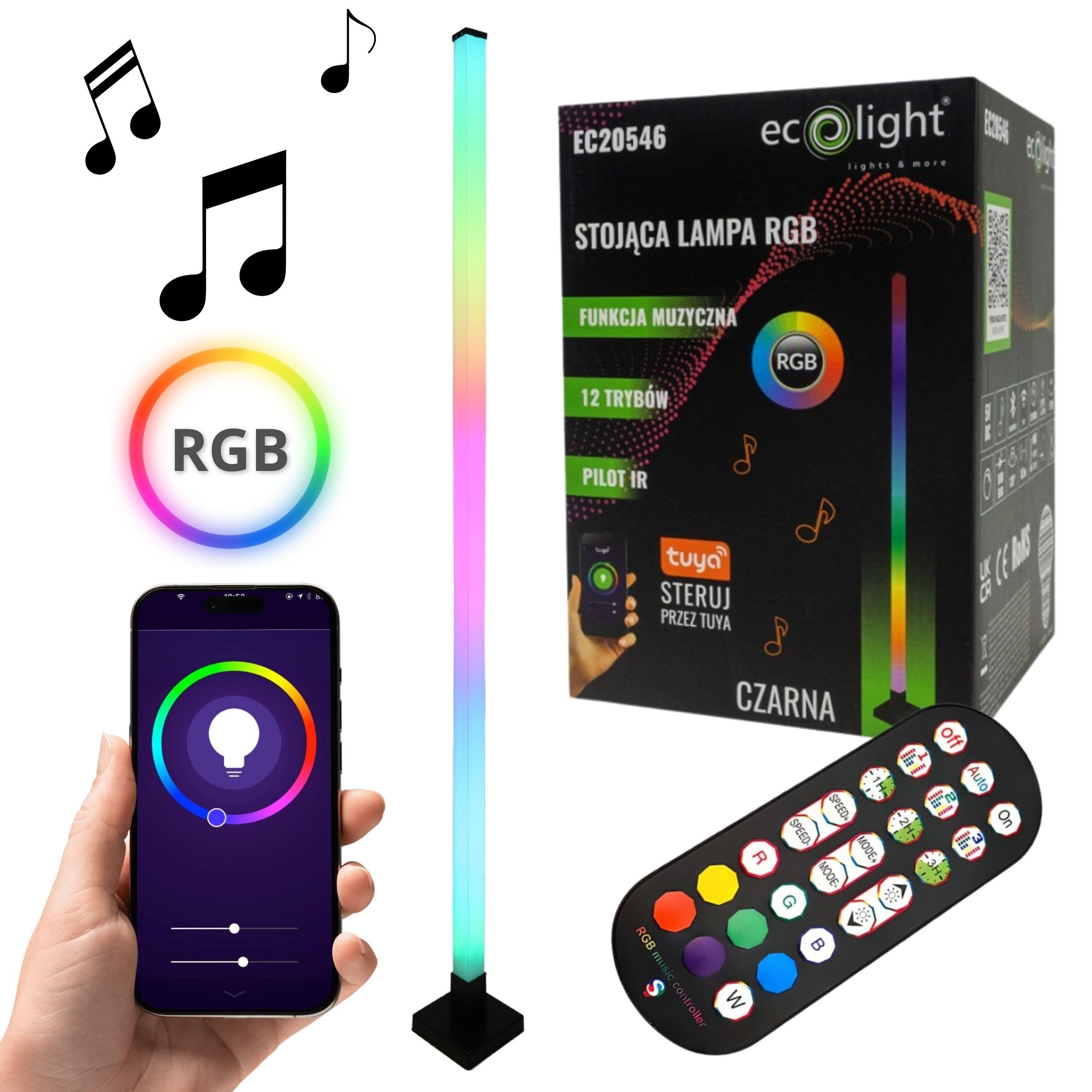 Lampe musicale sur pied RVB TUYA noire