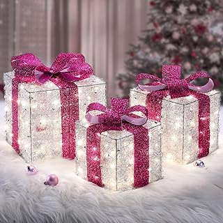 Christmas Decorations Hot Pink, Christmas Lighted Gift Boxes 140 LEDs Li...