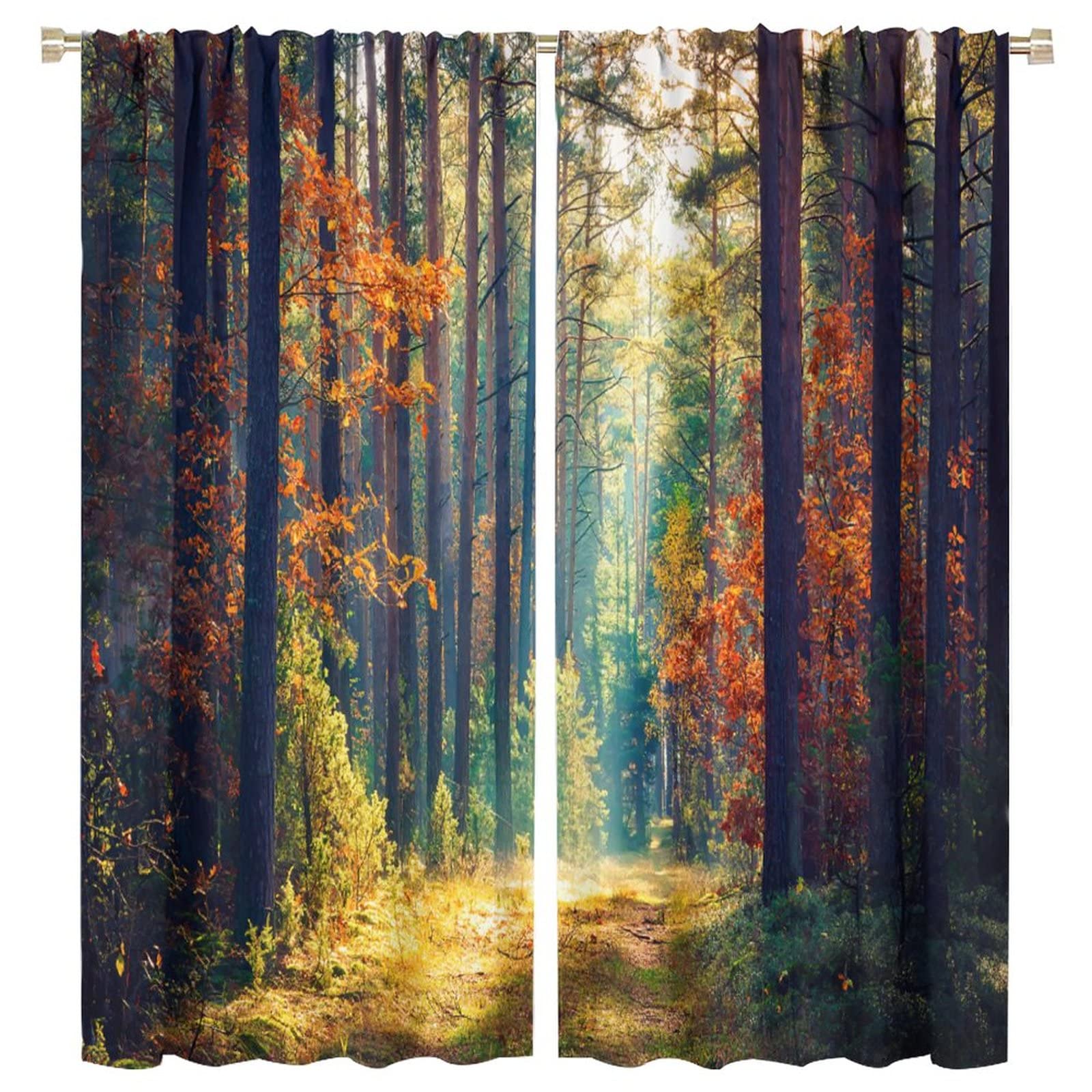 JESTRONRY Forest Bedroom Curtains,Nature Scenery Sunshine Trees Blackout Window Door Curtains for Bedroom Living Room Kitchen Bathroom Hotels Decor,2 Panel Set W63xL72in