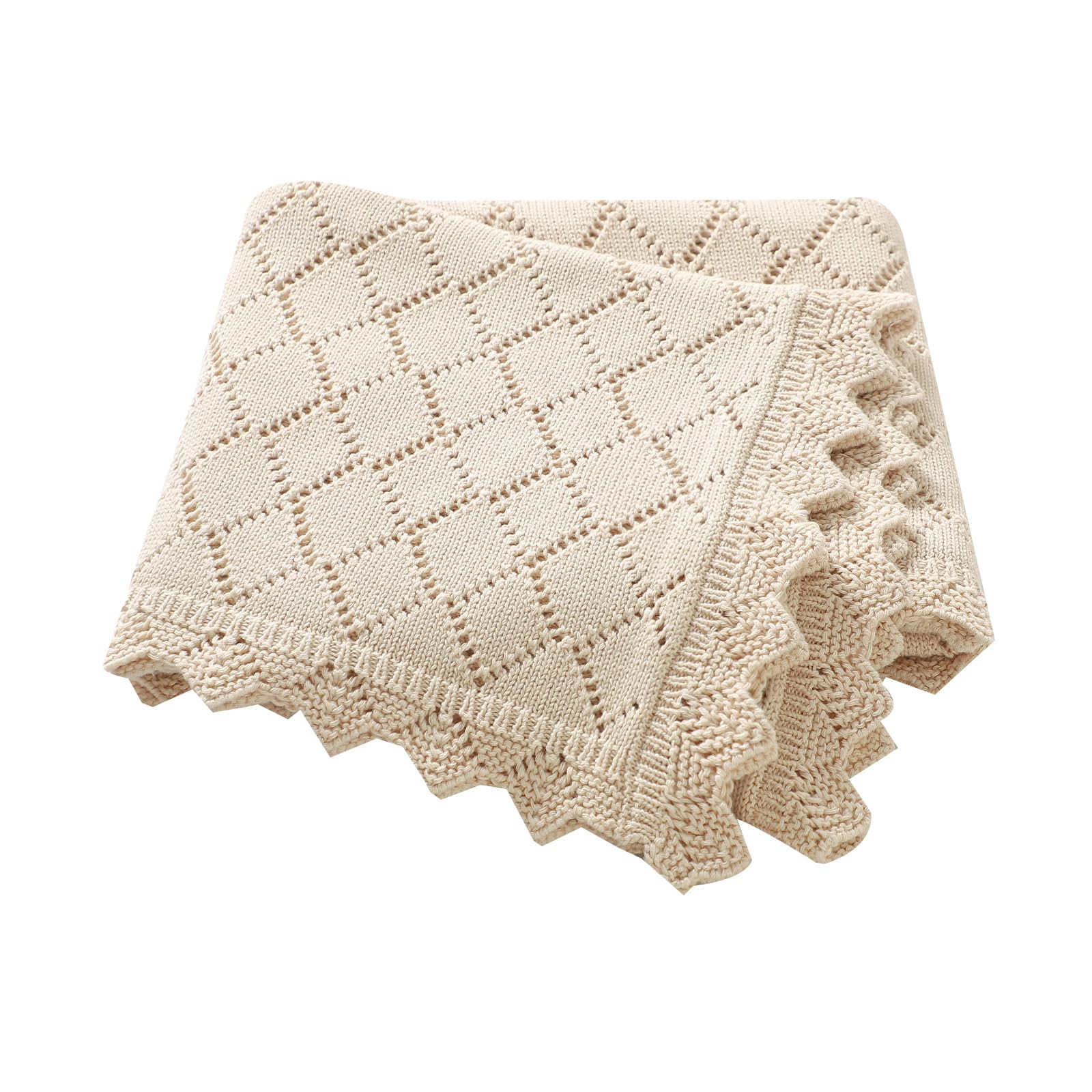 mimixiong Cotton Cellular Baby Blanket Soft Lace Cozy Baby Blankets for Newborn Boys Girls (Light Camel), 100x80 Centimetres