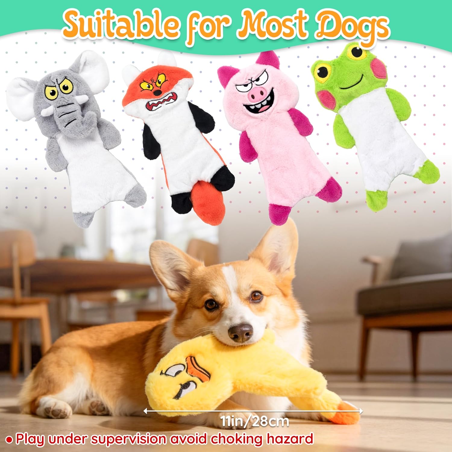 LECHONG Squeaky Dog Toys, Light Up Puppy Toys for Shaking, 5pcs No Stuffing Interactive Dog Chew Toys to Keep Them Busy, Teething Chews for Large Medium and Small Dogs