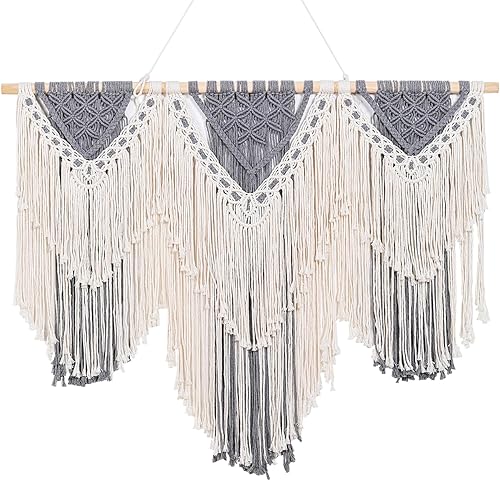 Miniatura 5 de ANMINY Gran macramé para colgar en la pared de 43 pulgadas, cuerda de algodón natural hecha a mano, decoración de pared de macramé, tapiz tejido