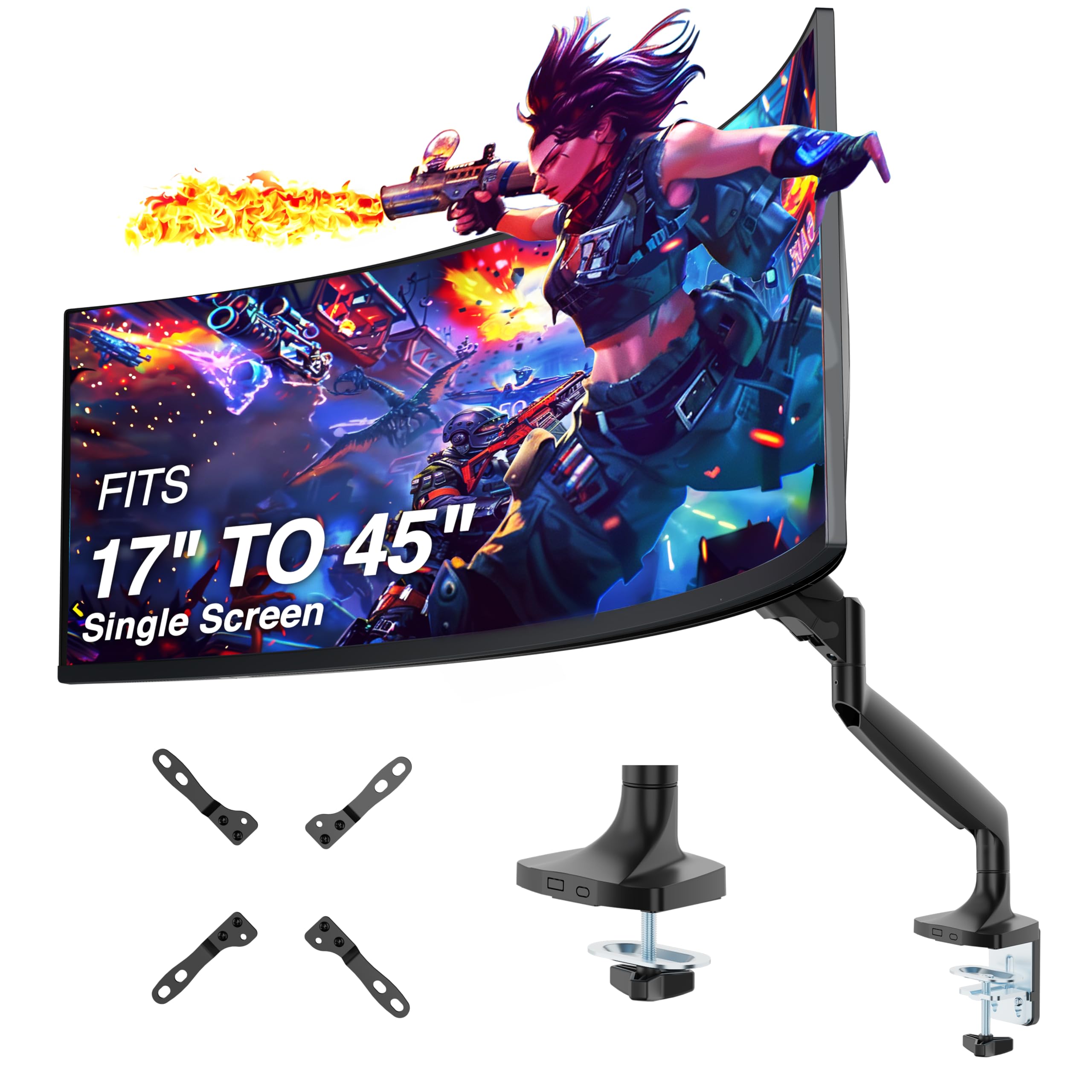 AVLT Single 17"-45" Monitor Arm Desk Mount Premium Mechanical Spring fits One Flat/Curved/Ultrawide Monitor Full Motion Height Swivel Tilt Rotation