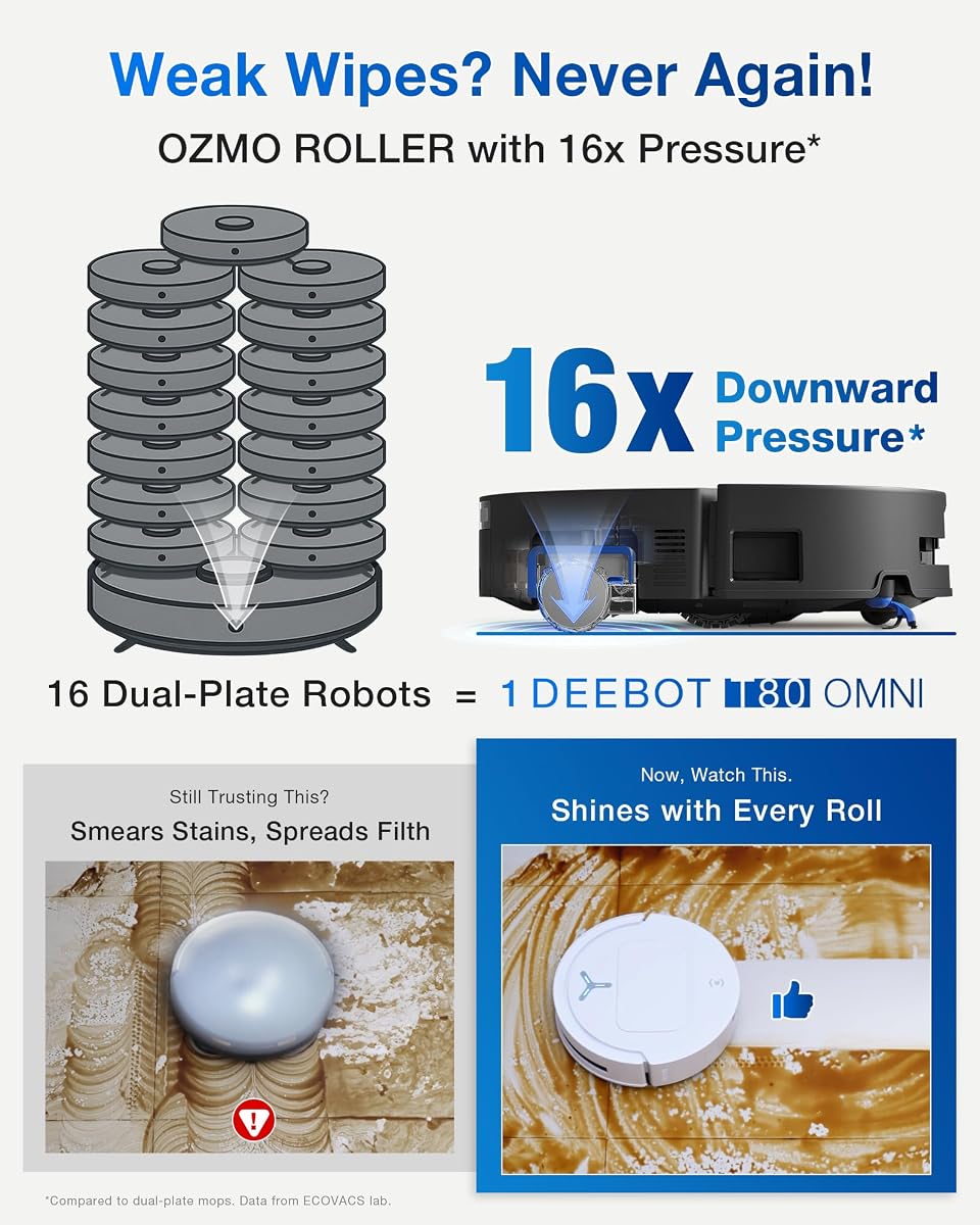 ECOVACS DEEBOT T80 Omni Robot Vacuum, OZMO Roller Mop Instant Self-Washing 03-T80 OMNI image 1