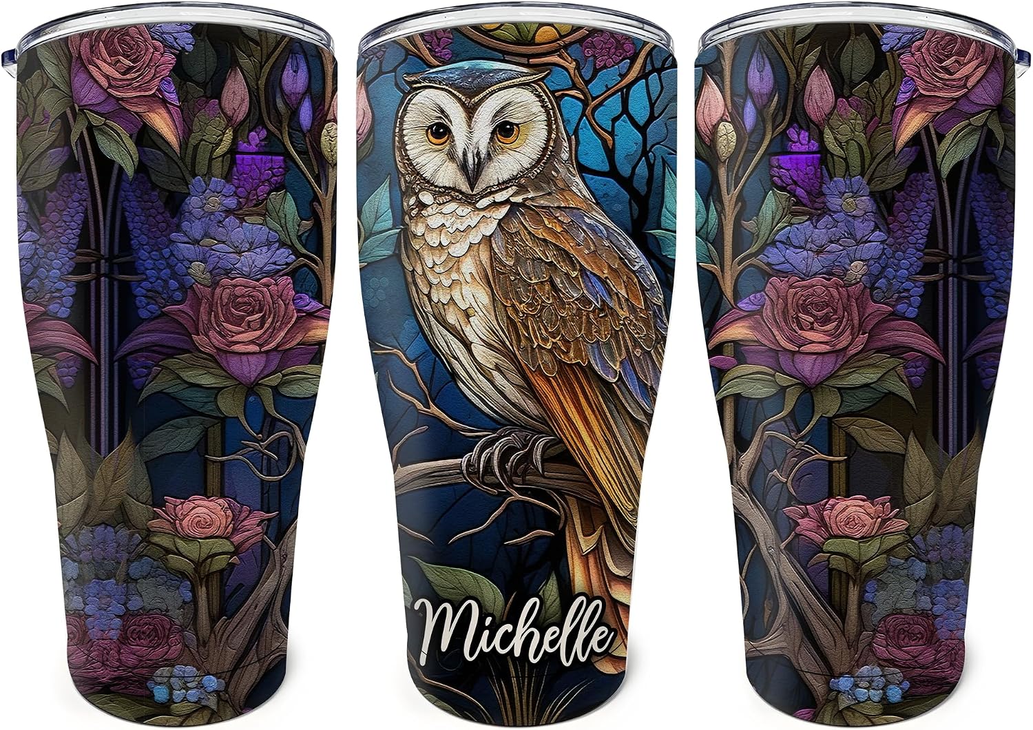 Hyturtle Personalized Owl 30oz Tumbler - Birthday & Mother's Day Gift for Owl Lover - Custom Name 30oz Vacuum Insulated Stainless Steel Tumbler Travel Cup