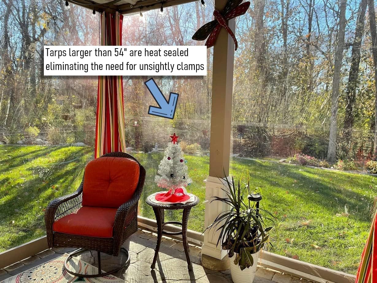 Akon Curtain Custom Clear Tarps with Twist Locks Fastener | Clear Vinyl with Door Access| Made to Order | Patios, Porch, Screen Rooms, Gazebos | Waterproof Tarpaulin