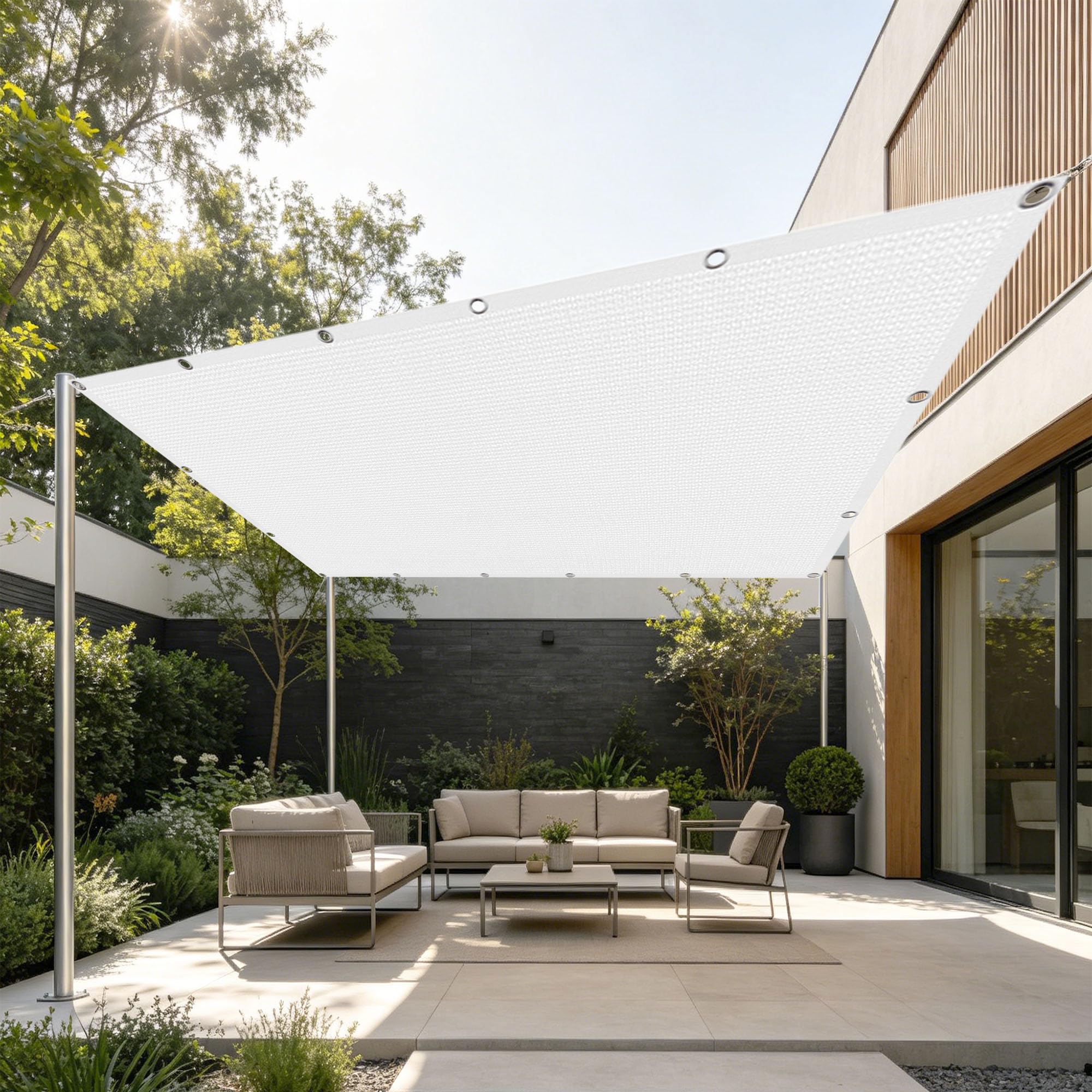 Filet d'ombrage rectangulaire avec oeillets blanc 3.5x3.8m pour couverture végétale
