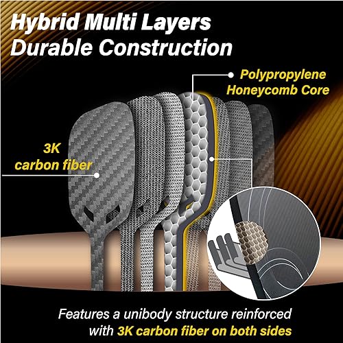 Miniatura 4 de Pala de pickleball prémium 3K + fibra de carbono T700, 0.63 pulgadas de grosor, garganta abierta al aire, giro y control mejorados, diseño sin Aero