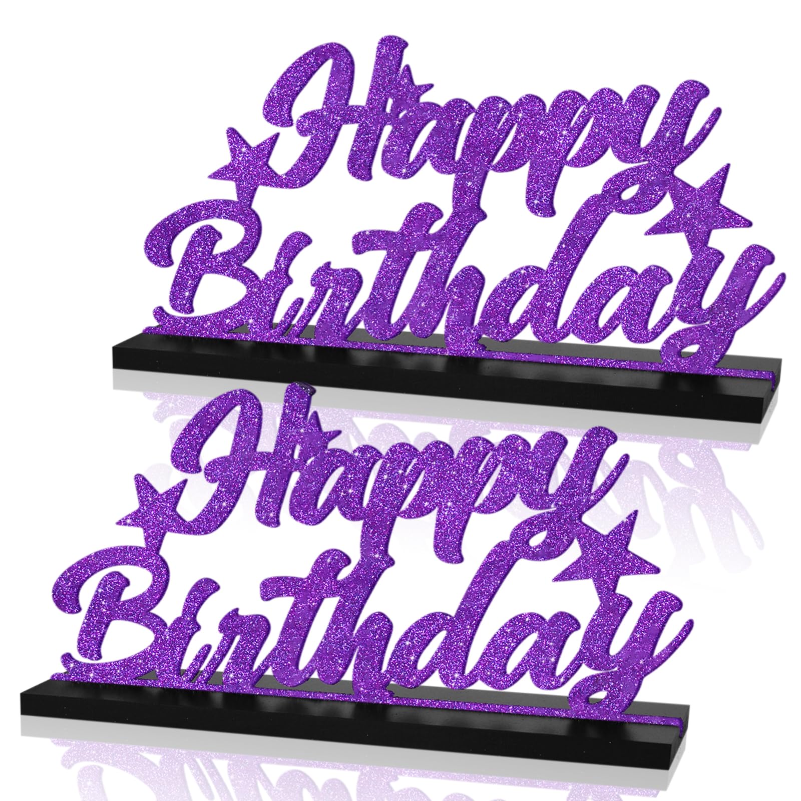 BAOOOFUL Glitter Puprle Letter Happy Birthday Sign Centerpieces for Table Birthday Party Supplies Birthday Favor Decoration for 30th 40th 50th 60th