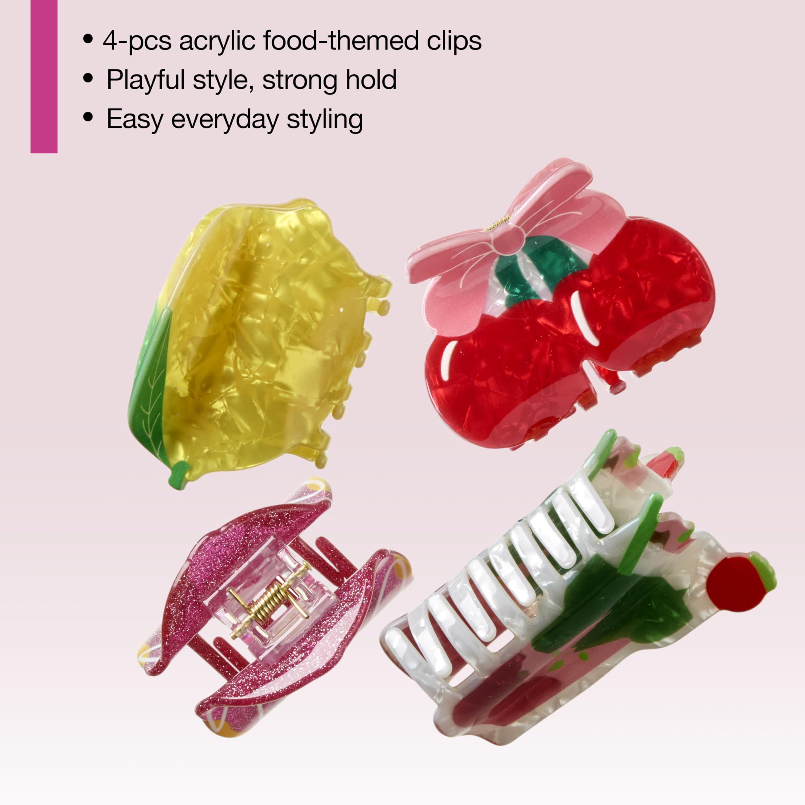 Conair 4PK Acrylic Food-Themed Clip Set, Hair Clips for  display picture 3