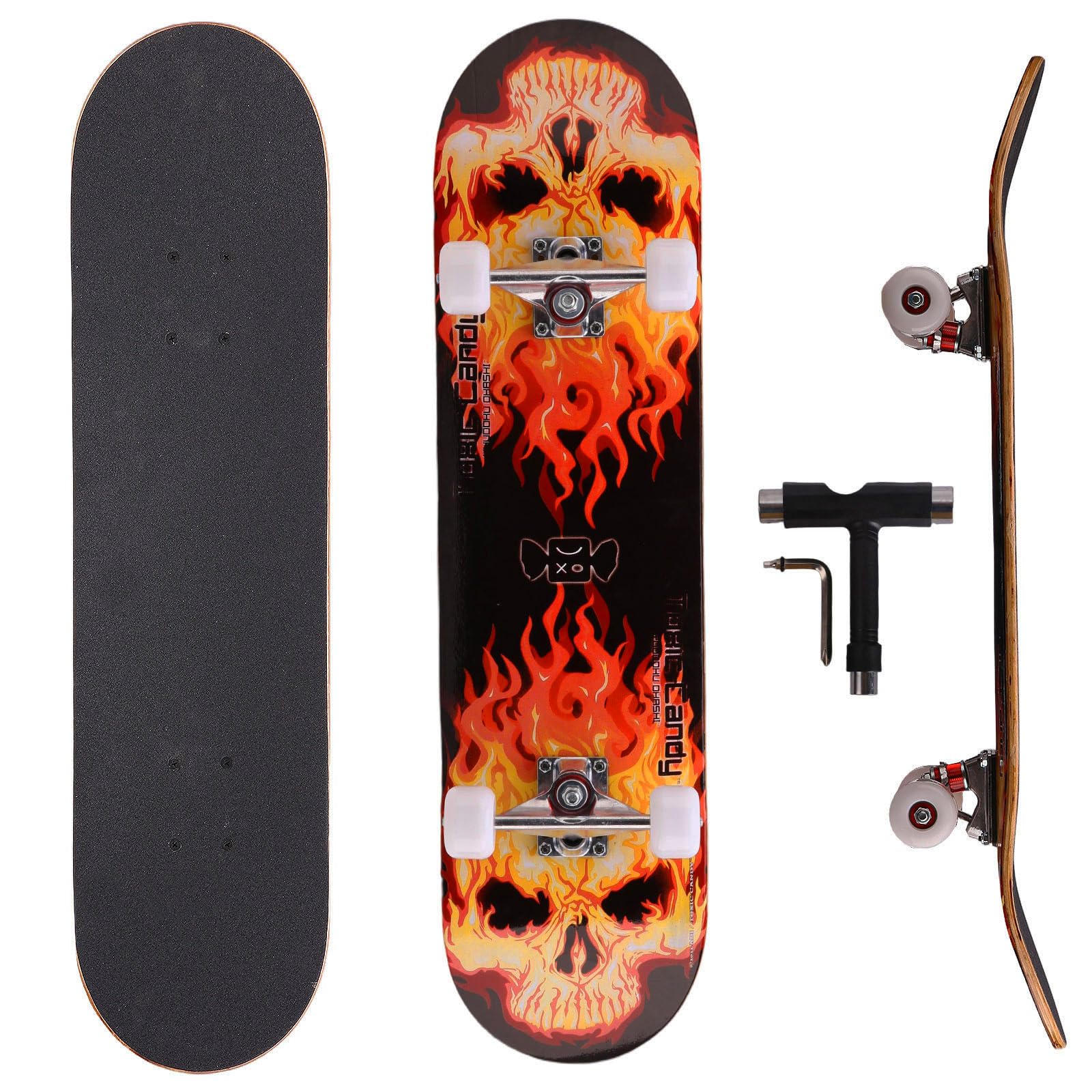 Professional Double Kick Skateboard, 31 inch Maple Deck, ABEC-9 Bearings, 95A PU Wheels