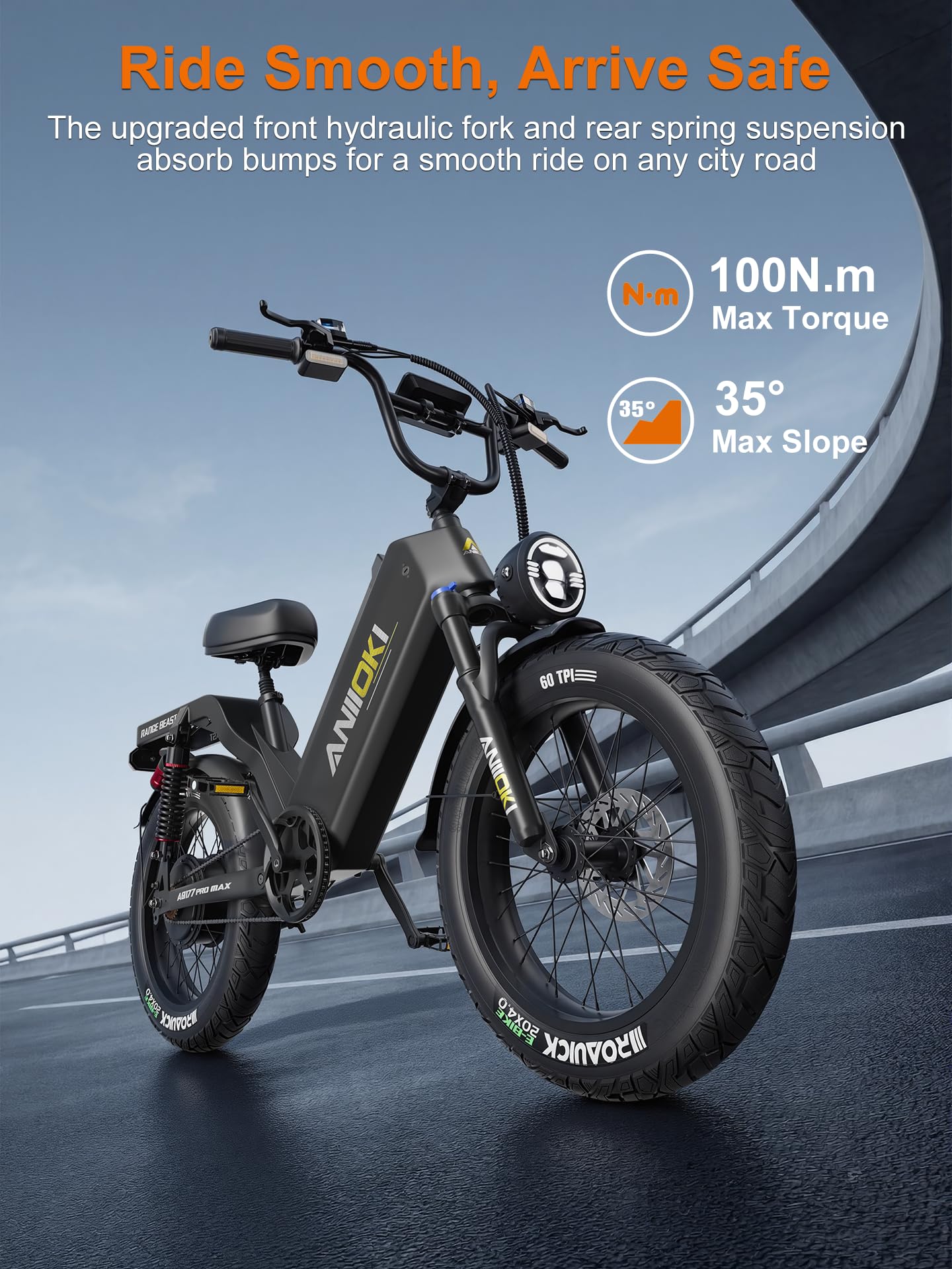 AQ177 Pro Max Bicicletta Elettrica per Adulti, Autonomia Oltre 300 KM, Velocità 25 KM/H, Bici Elettrica con Pneumatici Grassi 20"