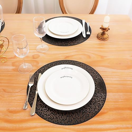 Miniatura 4 de Snowkingdom Juego de 6 manteles individuales redondos de vinilo negro, lavables, fáciles de limpiar, de 15 pulgadas, antideslizantes, resistentes al