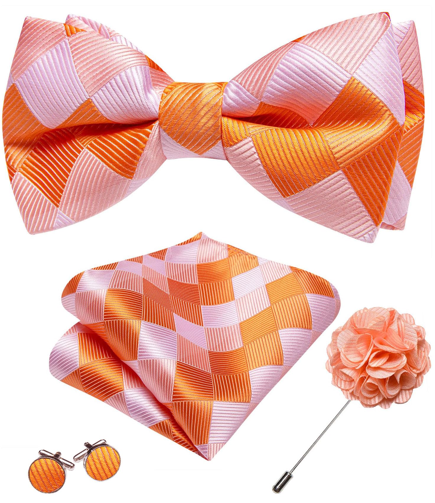 YOHOWA Mens Bow Tie Paisley Coloful Pre-tied Bowties Handkerchief Cufflinks