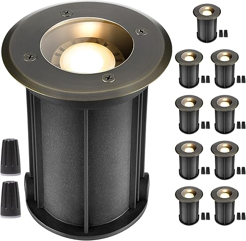 Luces de pozo de paisaje de latón de bajo voltaje, iluminación LED de 12 V para exteriores para jardín, camino, patio, casa sin bombilla MR16