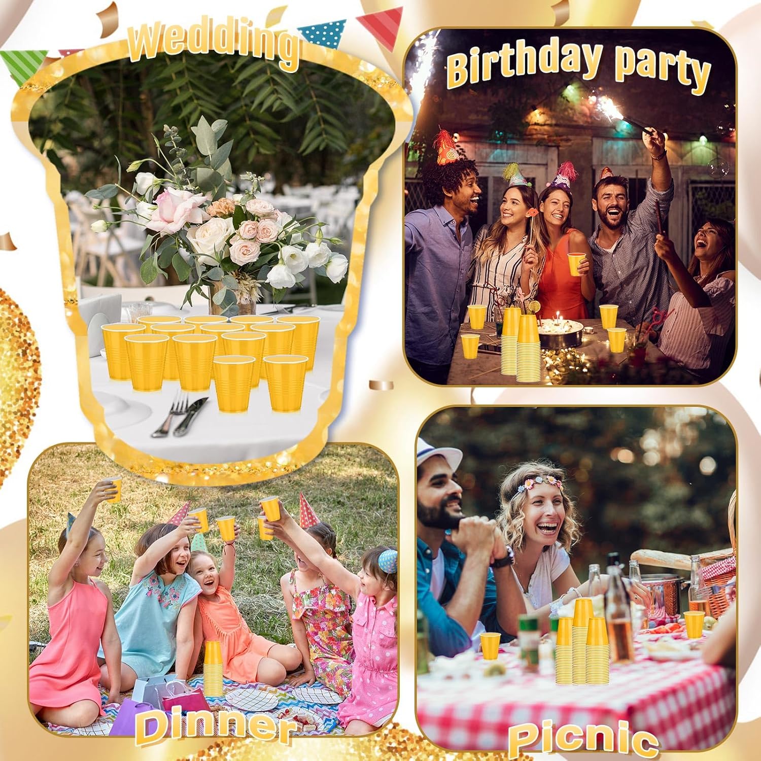 Pickmesh 50 Pack 12 oz Plastic Cups Valentine Disposable Cup Bulk for Valentine's Day Wedding Birthday Baby Shower New Year's Day Halloween and Festive Celebration Party Supplies(Yellow) - Image 6