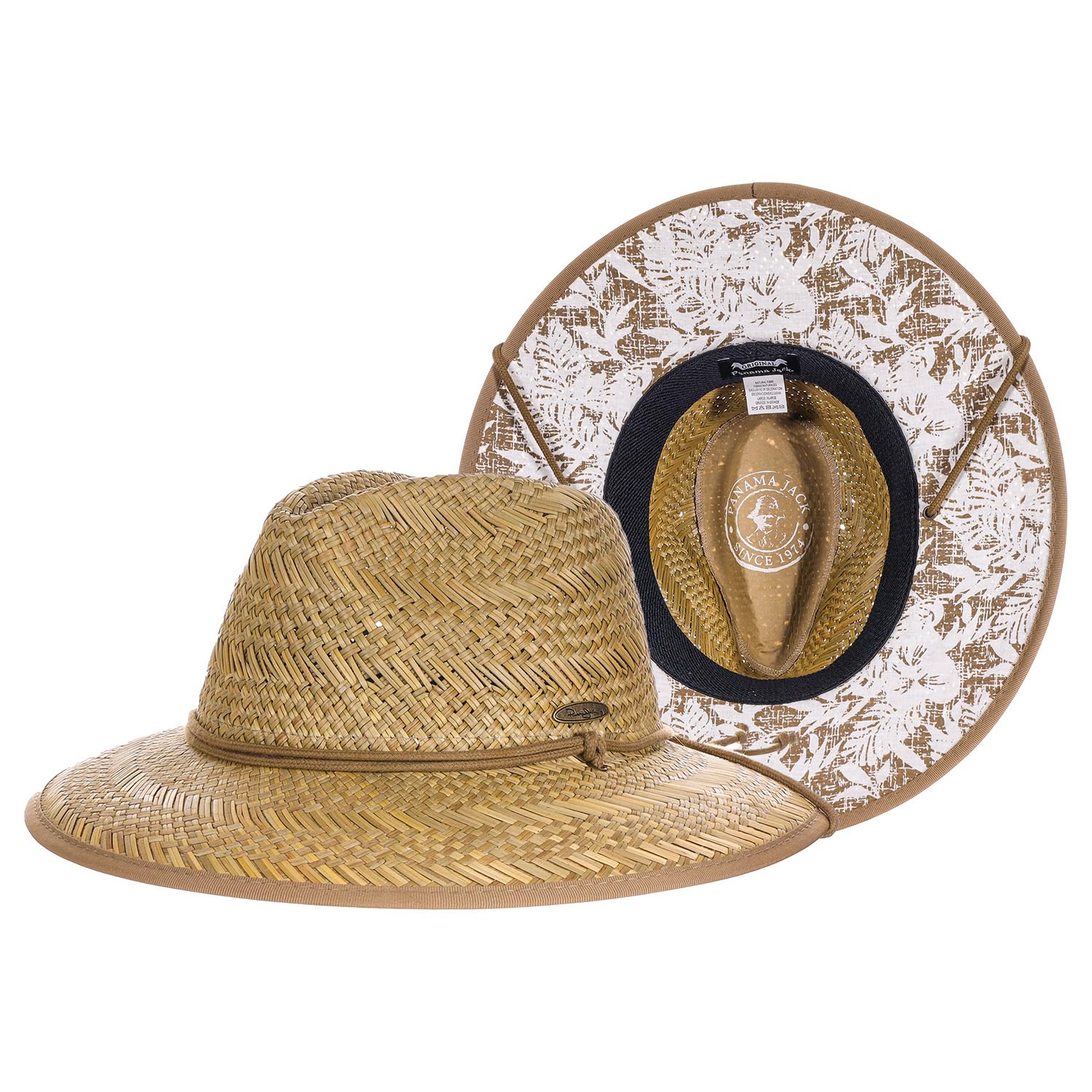 Panama JackDeluxe Straw Lifeguard Hat - Floral Covered Underbrim, UPF 50+ Sun Protection