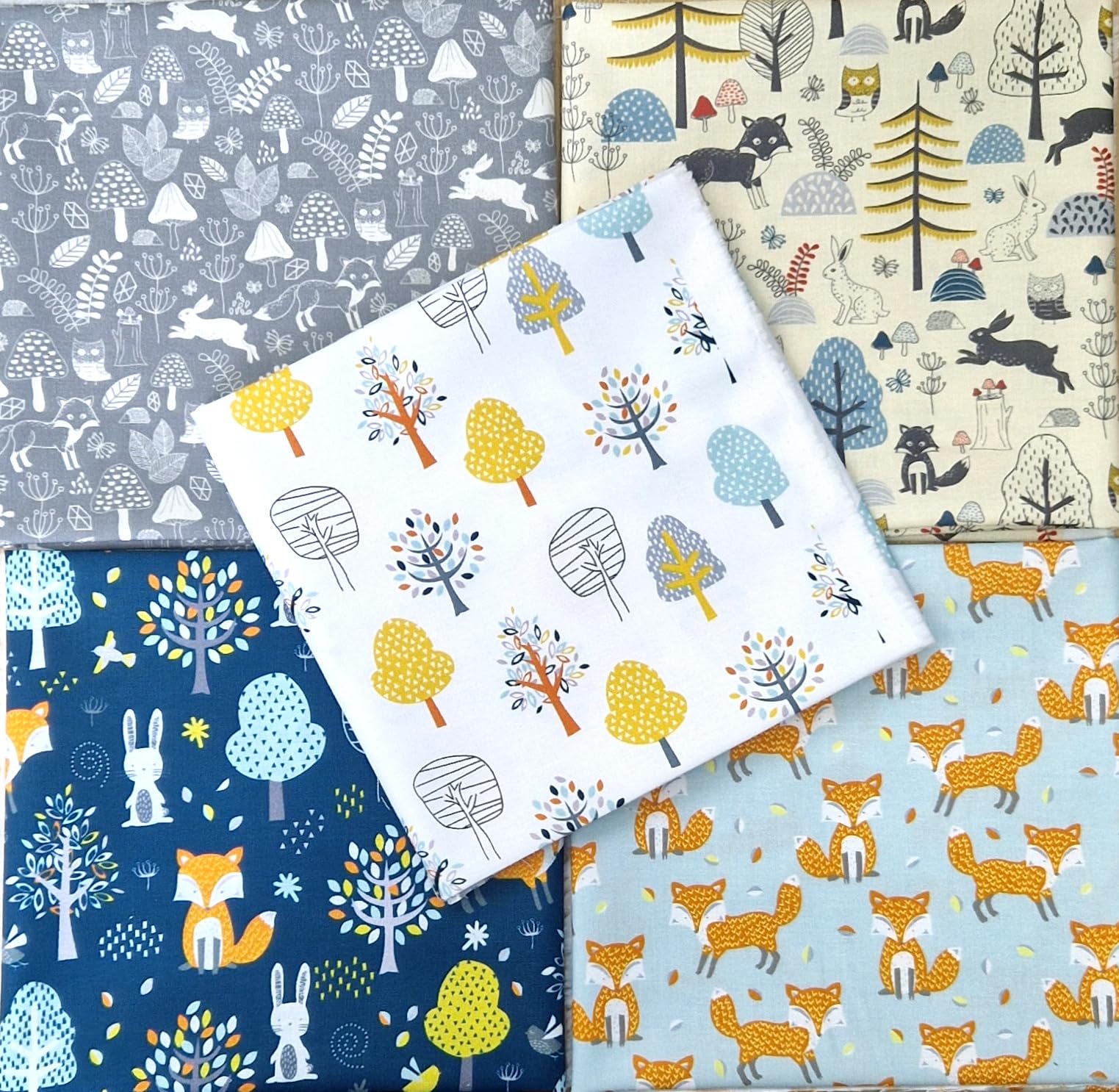 Fat Quarter Bundle - Wildwood Cute Fox & Rabbit Quilting Bunting Fabric Collection