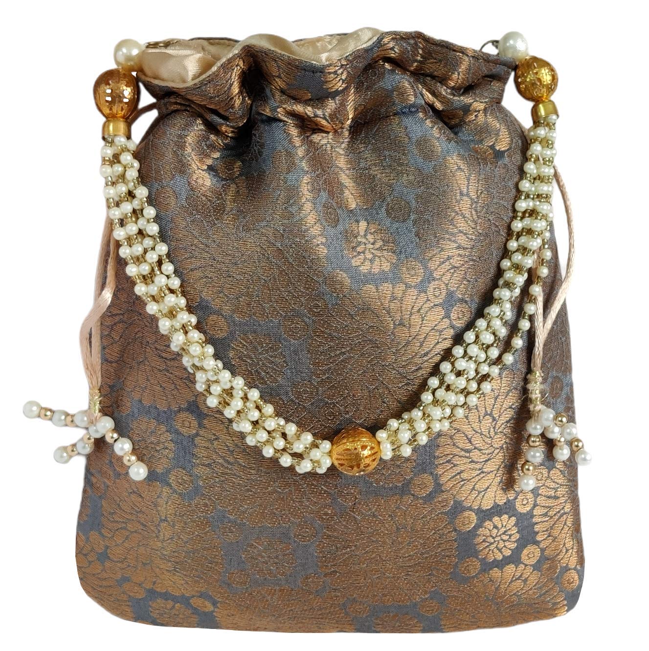 DUCHESS Designer Polti Bag Pearl Handle and Tassel Ethnic Purse Women’s/Girlss Handbag for Party, Casual, Bridal (Grey) (B08L832GTW) Amazon Price History, Amazon Price Tracker