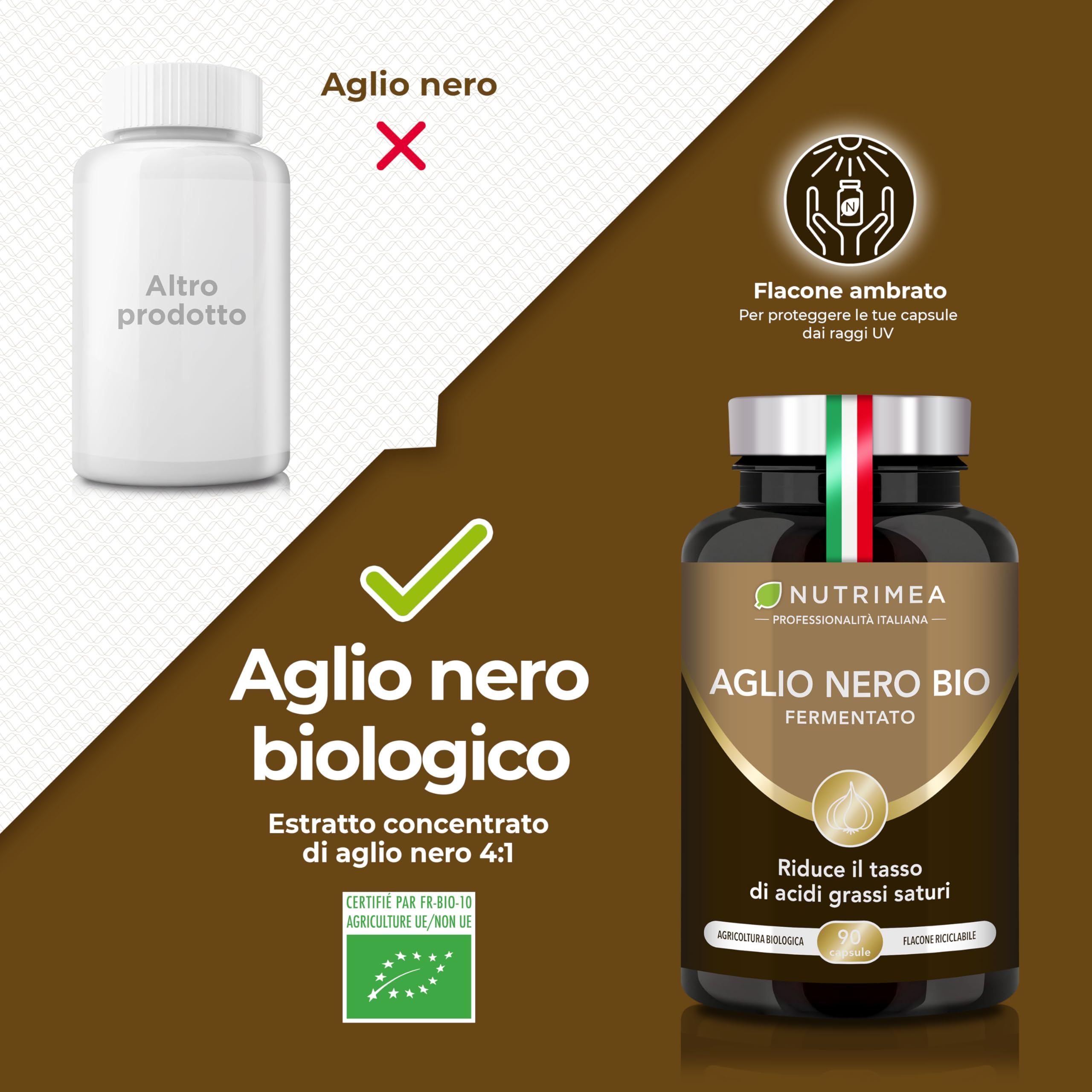 Aglio Nero Fermentato Biologico | Integratore Alimentare | 250 mg | Supporta la Circolazione | Antiossidante Naturale | 90 Capsule | Nutrimea