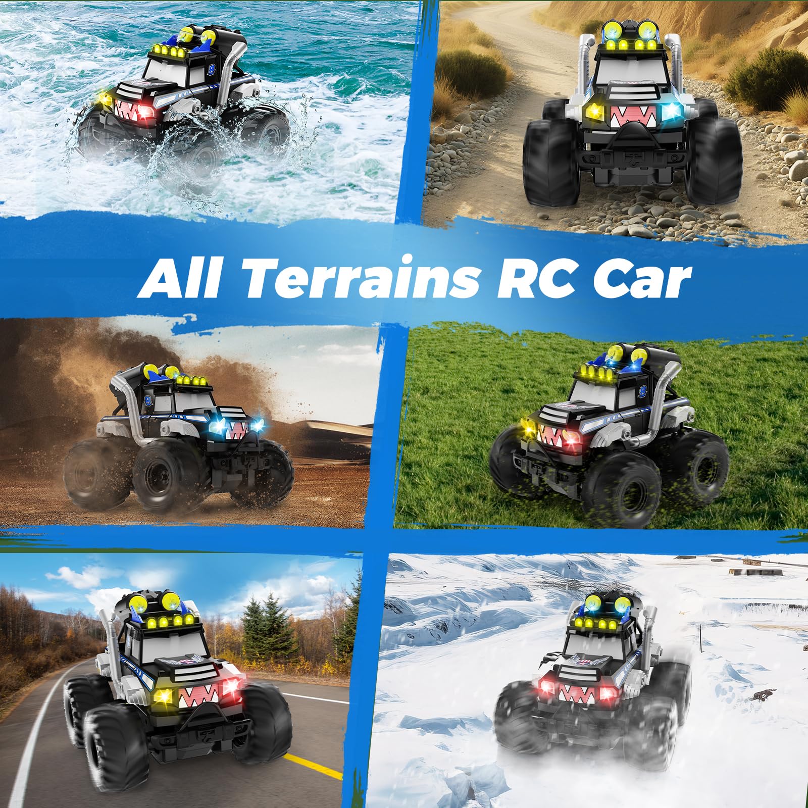 Dysaim Monster Jam Cars Giocattoli, auto radiocomandata anfibia, fuoristrada 4 x 4, 2,4 GHz Drift RC Car regalo per bambini 6 anni, RC Drift Car RC Drift Car per bambini 6 7 8 9 10 11 12 anni