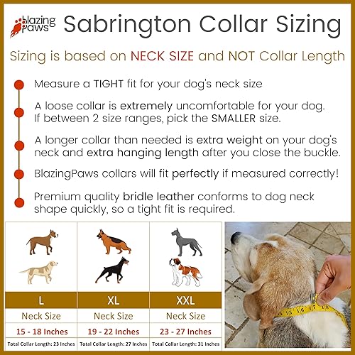 Miniatura 6 de BlazingPaws Sabrington - Collar de perro de cuero con pinchos de lujo de 2 pulgadas de ancho para perros grandes, cuero bridle grueso de alta
