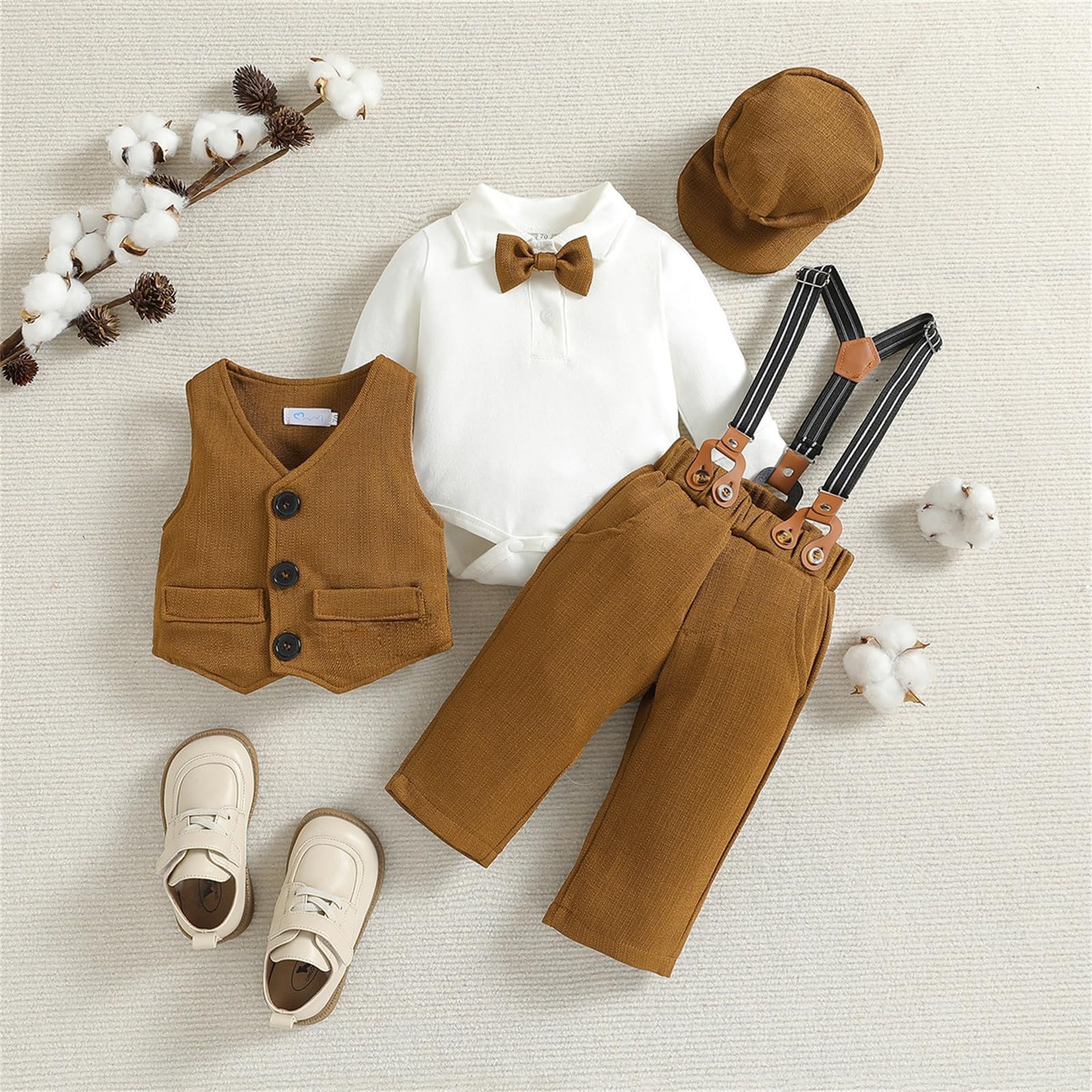 Generico Bambini Bambino Neonati Primavera Autunno Stampa Pantaloni a Maniche Lunghe Pagliaccetto Body Gilet Cappello Abiti 4 Pezzi #D