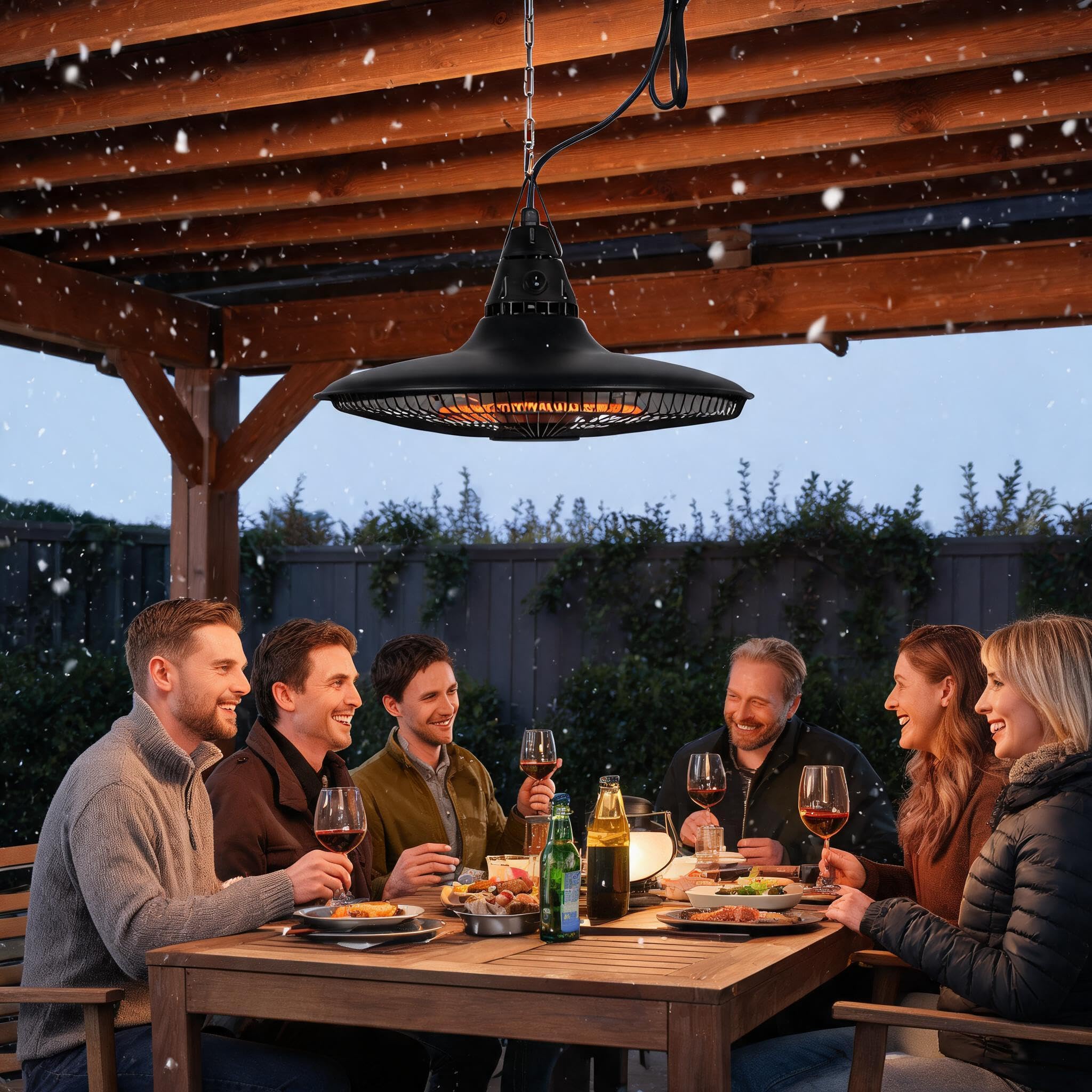 Chauffage terrasse suspendu 1500W, extérieur infrarouge noir aluminium