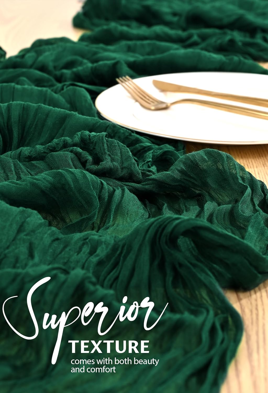 10 Pack Emerald Green Cheesecloth Table Runner 10FT Boho Gauze Cheese Cloth Table Runners Romantic Rustic Sheer Table Decorations for Wedding Party Baby Shower Birthday Holiday Home
