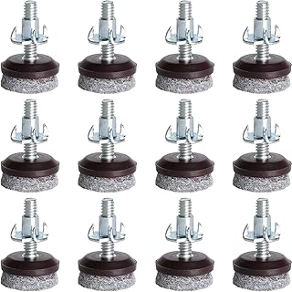 Anwenk Furniture Levelers Adjustable Furniture Feet Leveling Table Chair Levelers T-Nut Leg Levelers with High-Density Felt, 1/4-20x1" Threaded Shank T-Nuts,12 Pack