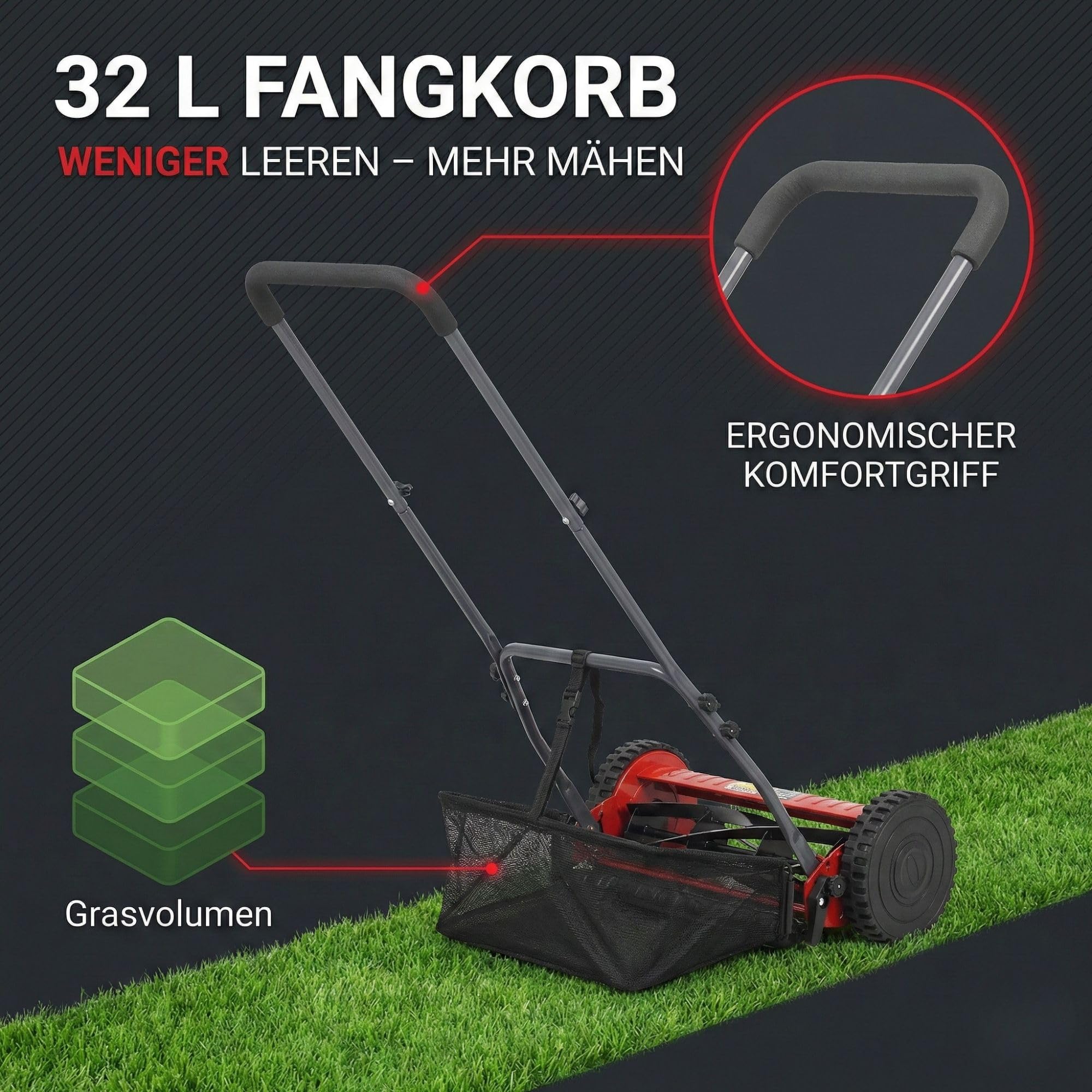 STAHLMANN Spindelmäher RoyalCut – Rasenmäher mit 40 cm Schnittbreite, 32 Liter Fangkorb, 4-stufige Schnitthöheneinstellung – Handrasenmäher manuell - leise und umweltfreundlich