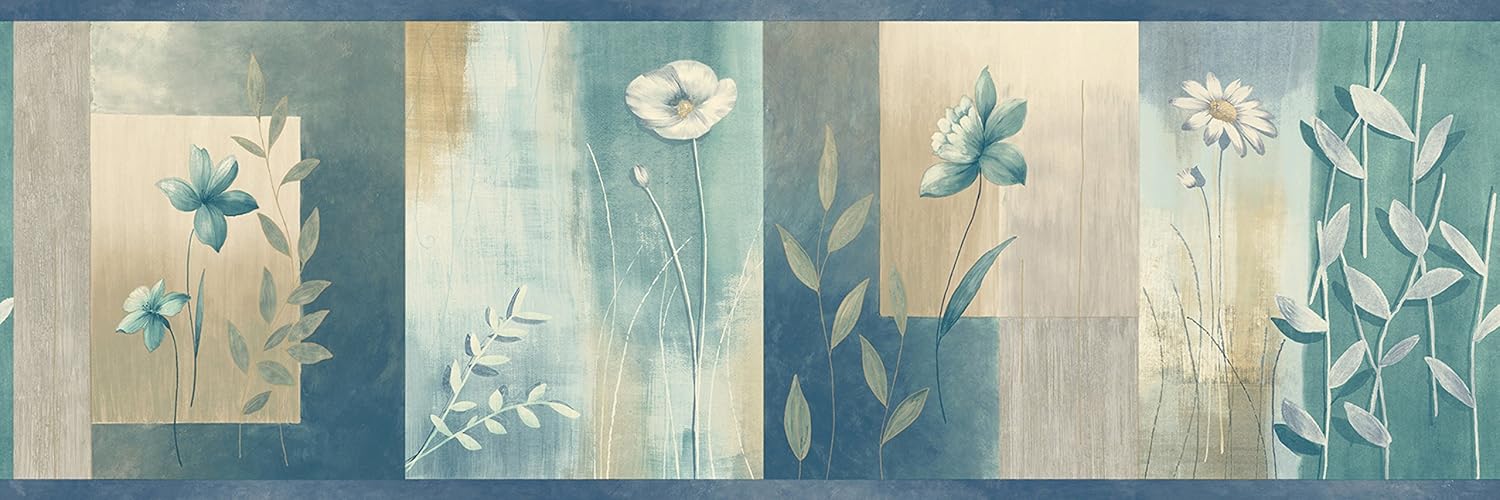 Chesapeake MEA24625B Bonnard Turquoise Color Block Floral Wallpaper Border