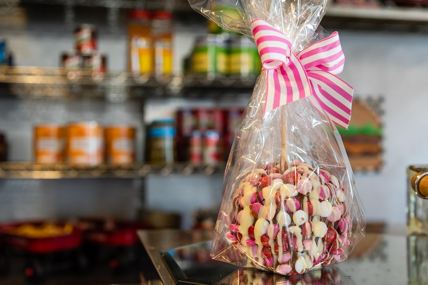 TV's Deli & Diner Gourmet Jumbo Caramel Apple | Caramel, Pink, Red & White Candy Buttons & White Chocolate | Handmade & Freshly Prepared (Candy Buttons White Chocolate)