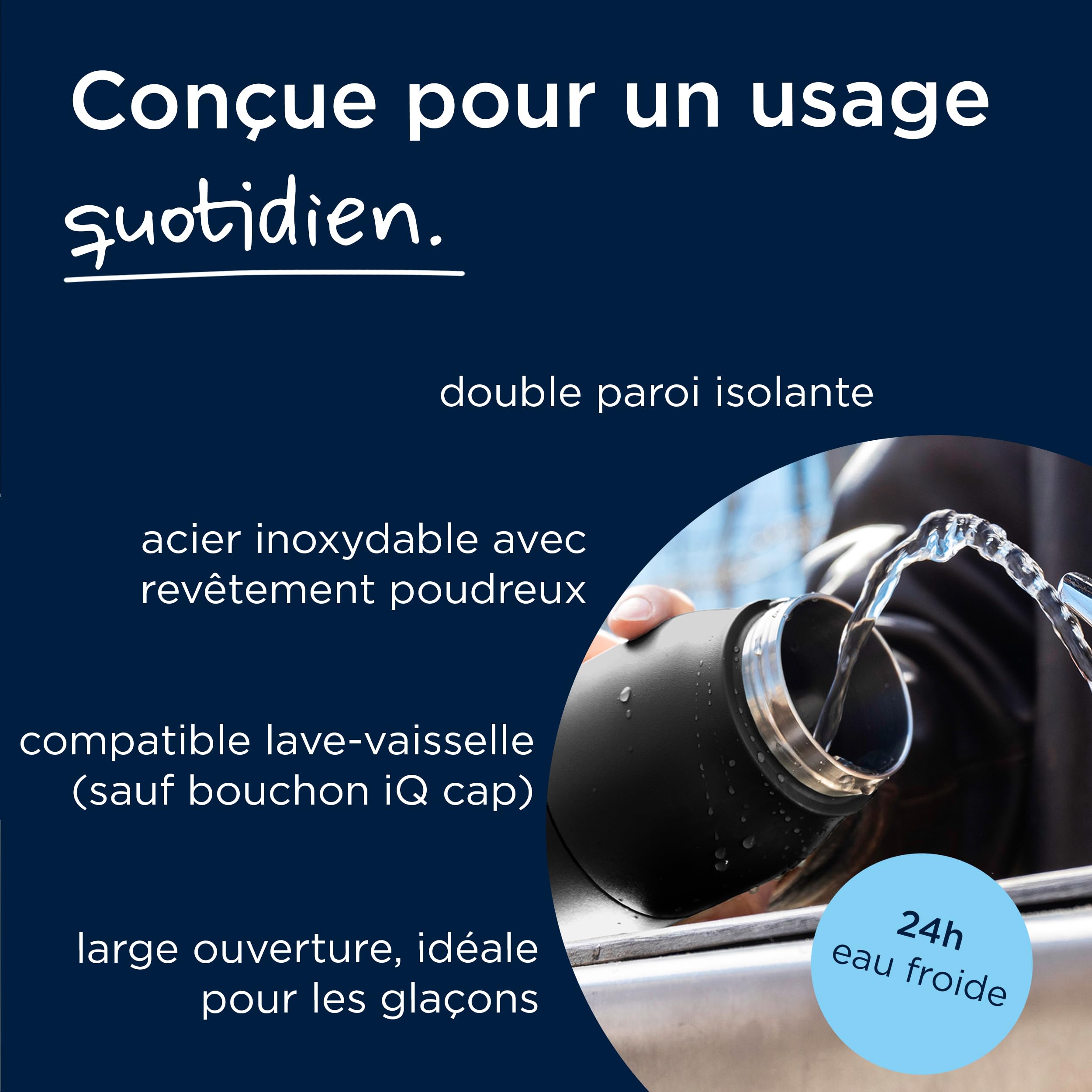 BRITA LARQ iQ gourde filtrante connectée noire 680 ml en inox, appli suivi hydratation, filtre charbon actif + LED UV-C, réduit jusqu’à 99,99% des bactéries, PFAS et micro-impuretés.