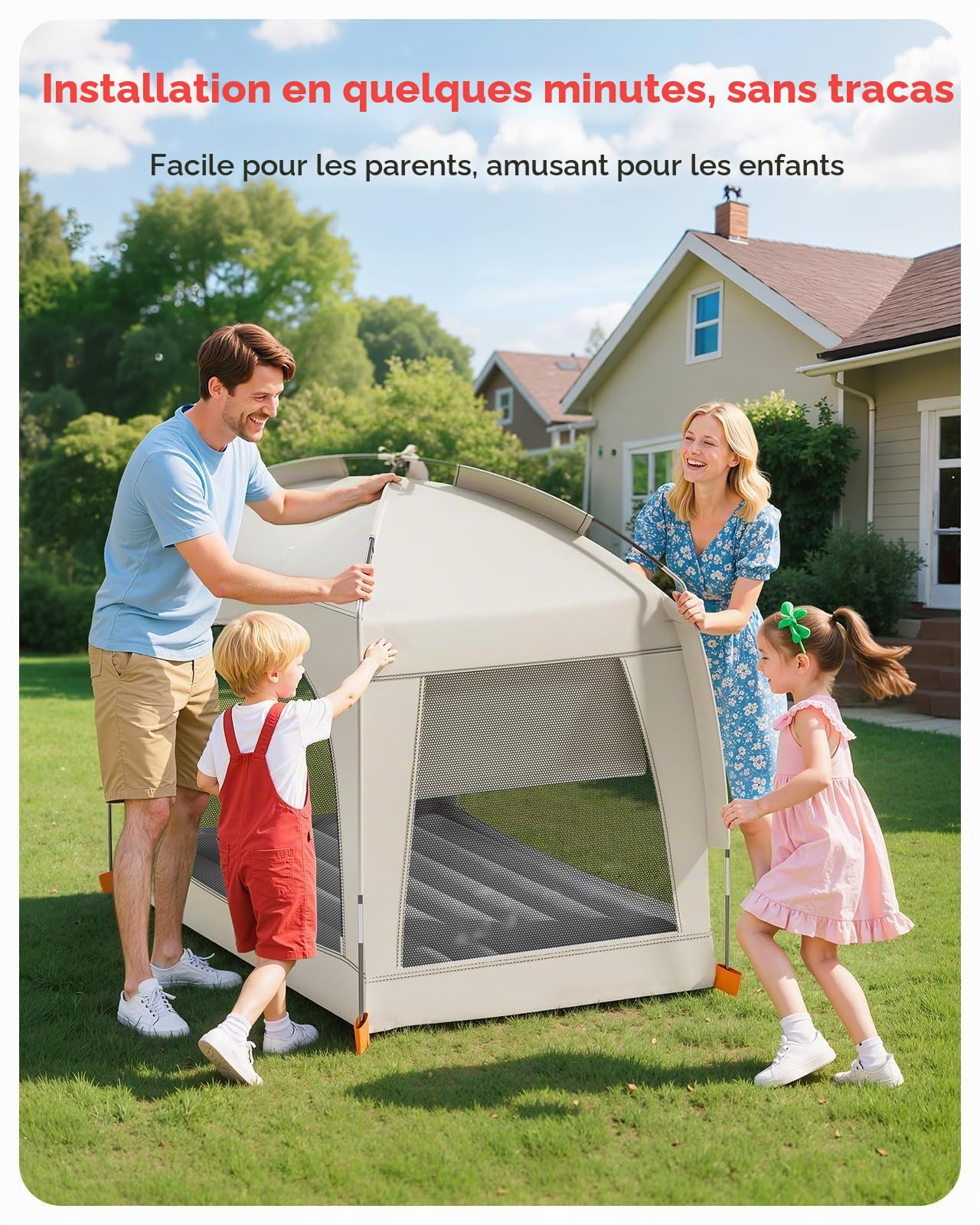 QPAU Lit de voyage gonflable pour tout-petits avec tente – Matelas gonflable léger avec pompe à main – Solution de couchage portable pour intérieur et extérieur pour camping, voyage, maison