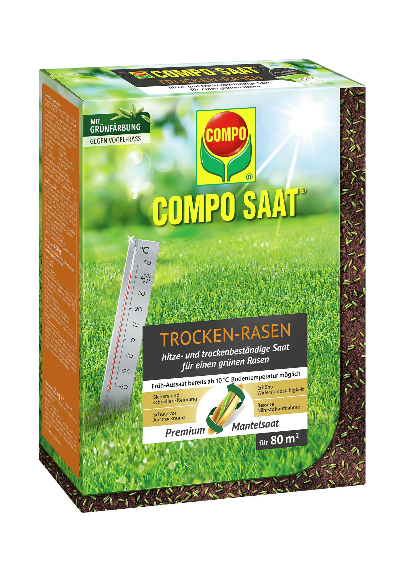 COMPO SAAT Trocken-Rasen, Hitze- und trockenverträgliche Rasensamen/Grassamen für trockene und sonnige Standorte, 2 kg, 80 m²