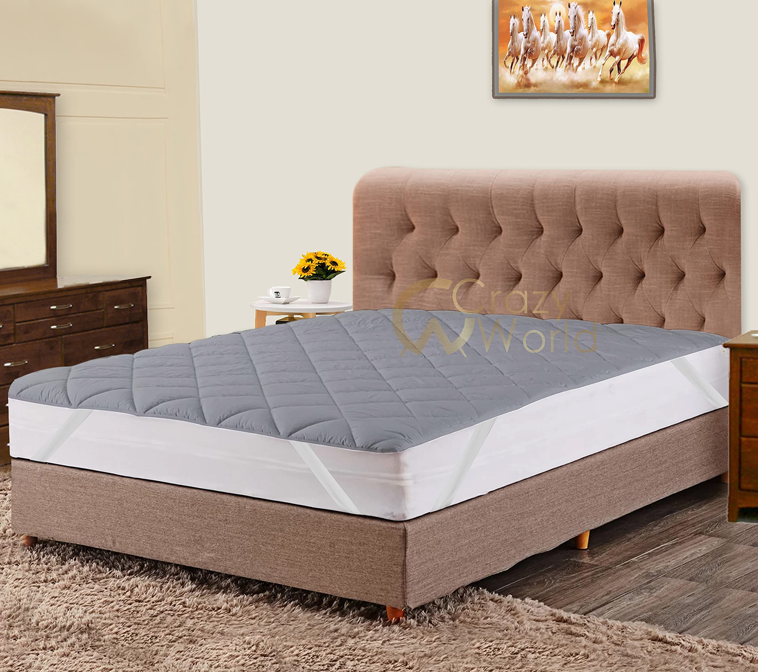 CRAZY WORLD Quilted Waterproof 150GSM Hollow Fiber Mattress Protector-Queen Size, 60 * 72