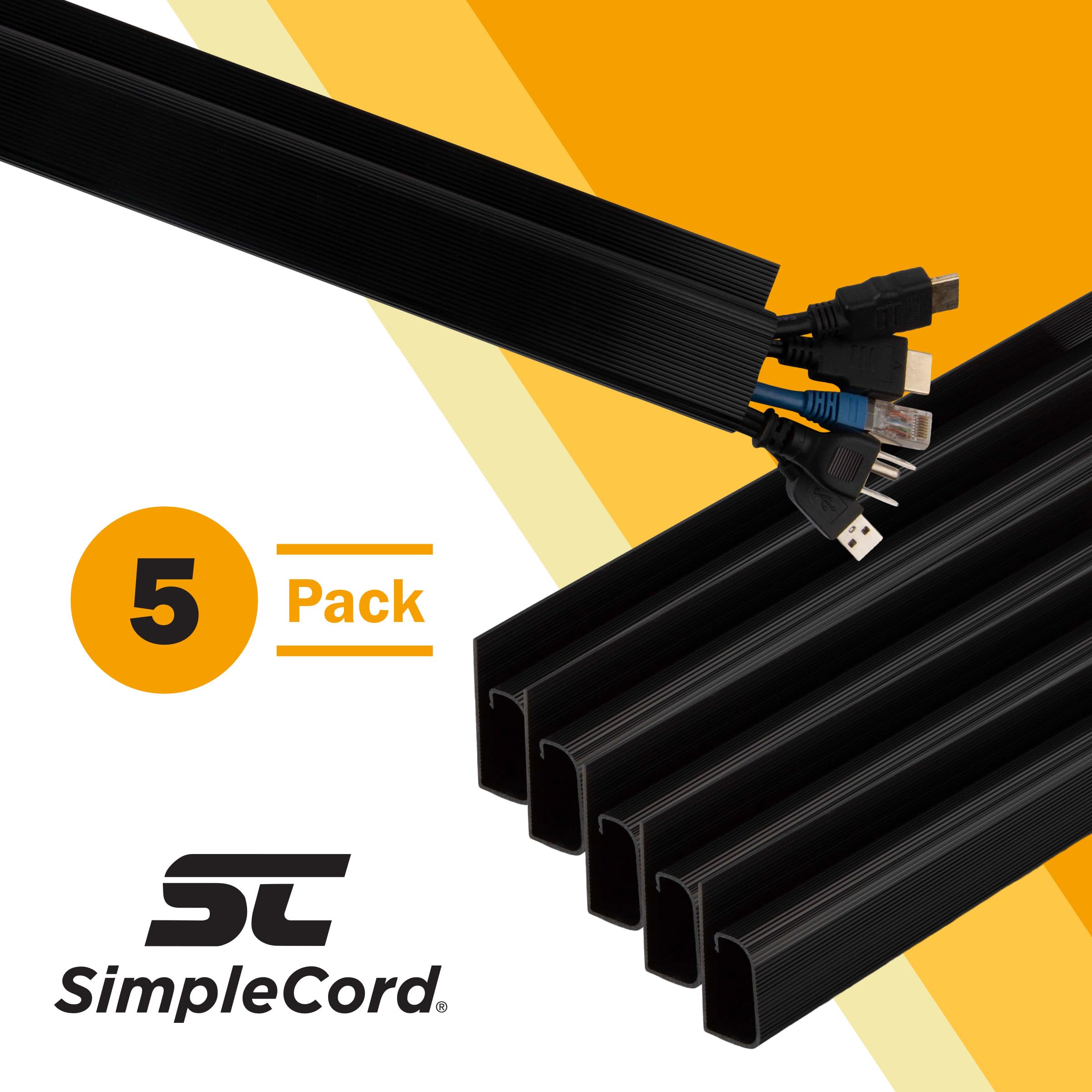 SimpleCord Kit di gestione della copertura cavi per scrivanie, uffici e cucine Confezione da 5 Nero