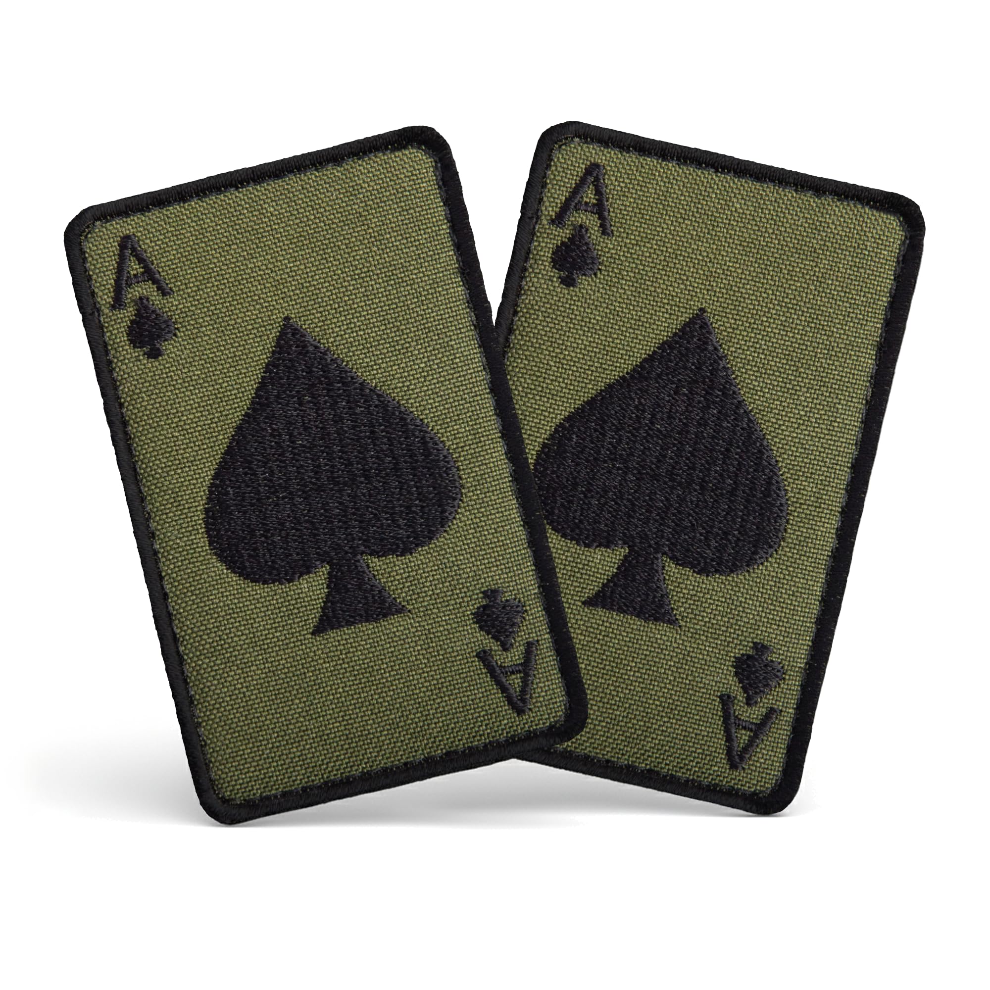 2Pcs Ace of Spades Patch Death Card, Embroidered Hook and Loop Tactical Patches for Backpacks, Jackets, Tactical Vest, Military Helmet, Dog Vest Harness, Morale Patches, Olive, 2x3 Inches