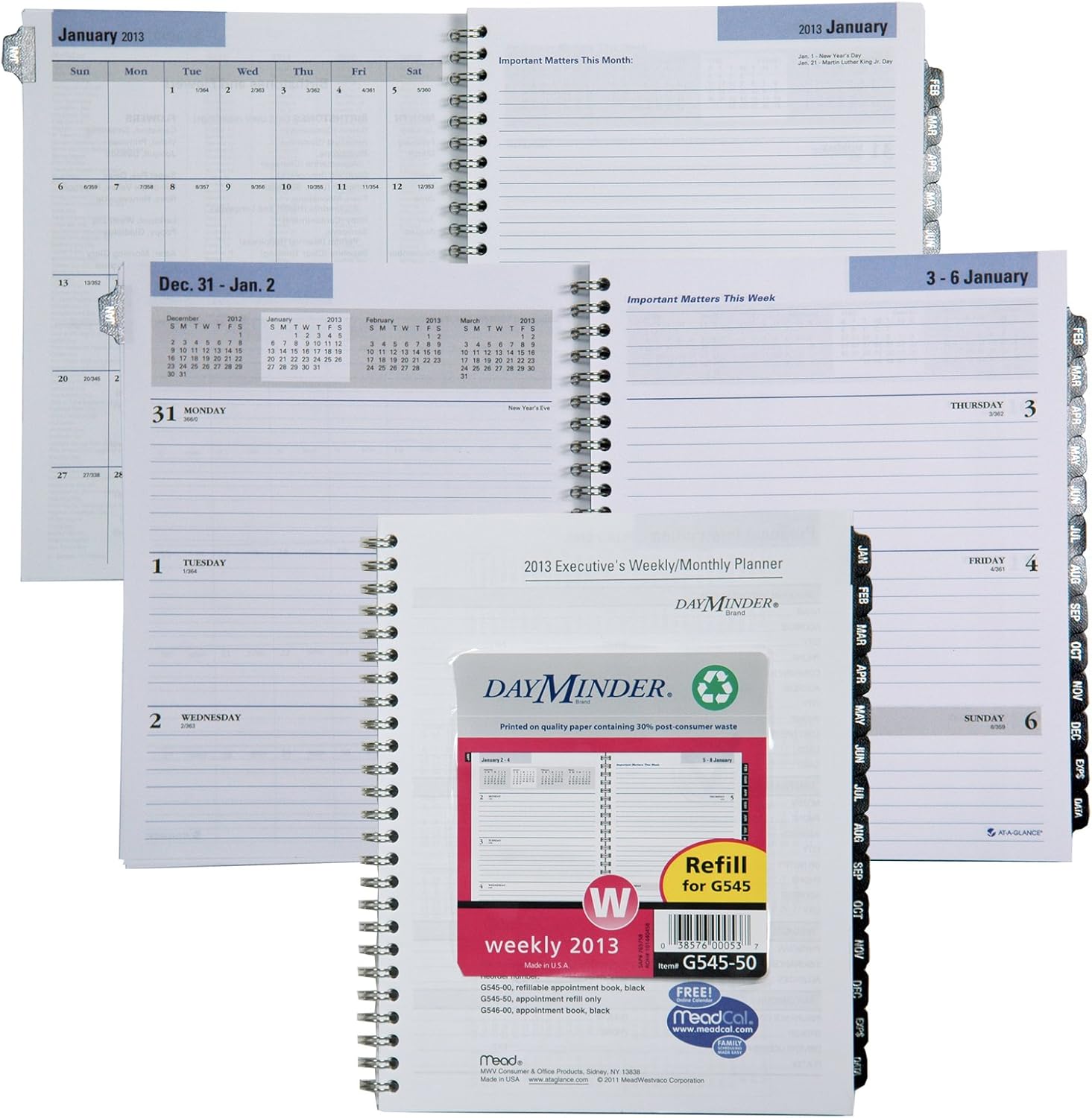 DayMinder Weekly/Monthly Refill for G545-00/14, 6 7/8 x 9 Inches, 2013 (G545-50)