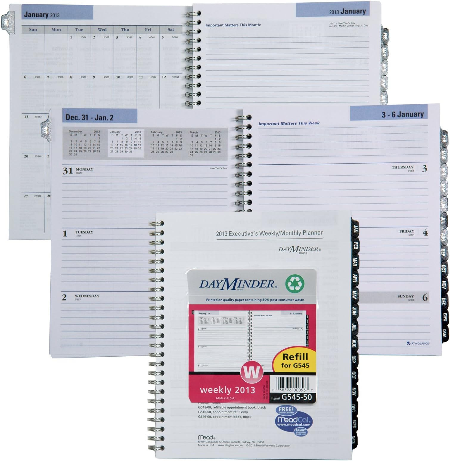 DayMinder Weekly/Monthly Refill for G545-00/14, 6 7/8 x 9 Inches, 2013 (G545-50)