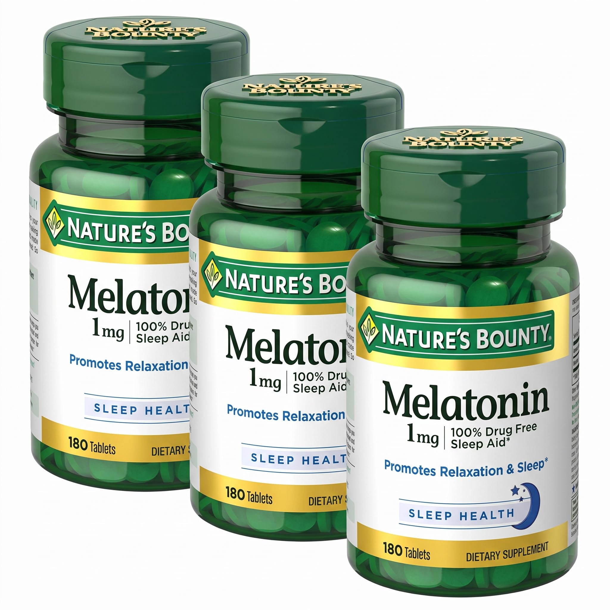 Nature's Bounty Melatonin,100% Drug Free Sleep Aid,Promotes Relaxation and Sleep Health,1mg,180 Tablets,(Pack of 3) 1 mg 180 Count (Pack of 3)