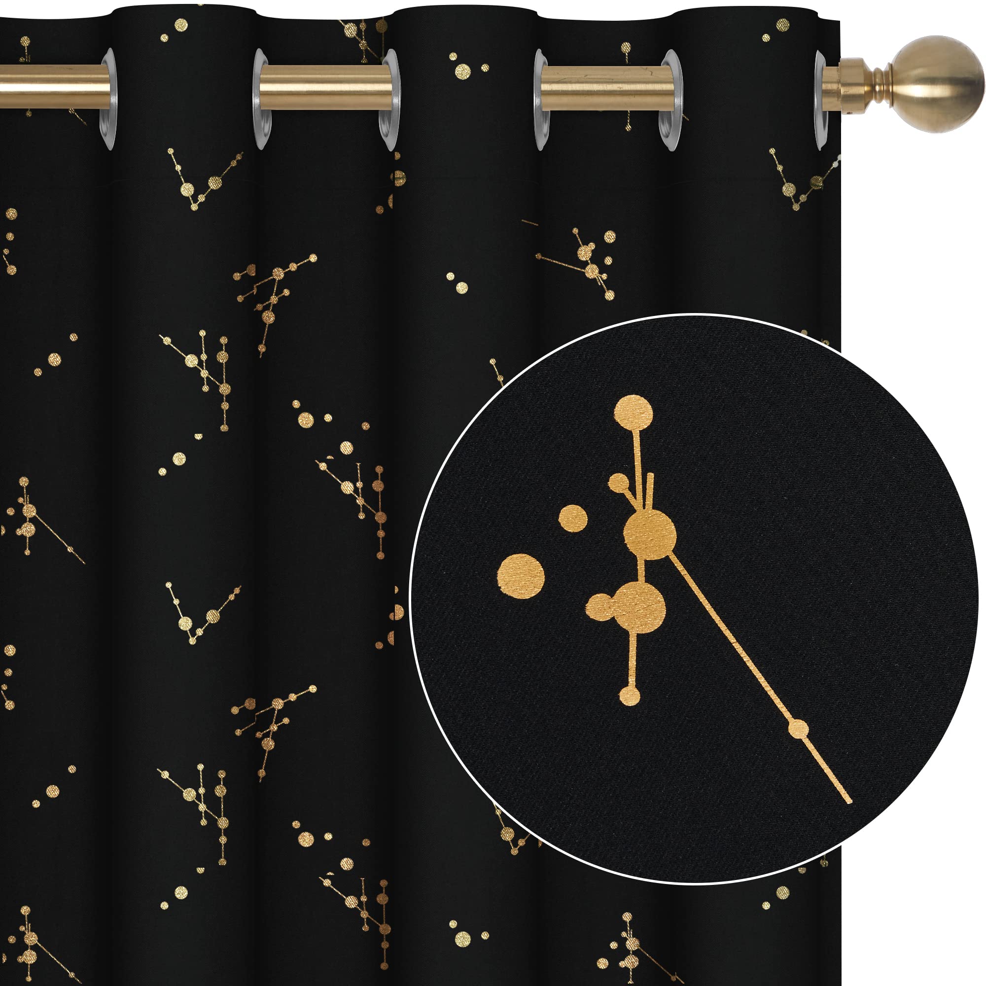 Deconovo Blackout Curtains for Living Room, Curtains 84 Inches Long, Set of 2 - Constellation Pattern Foil Printed Curtain, Light Blocking Curtains (Black, 52 x 84 Inch, 2 Panels)